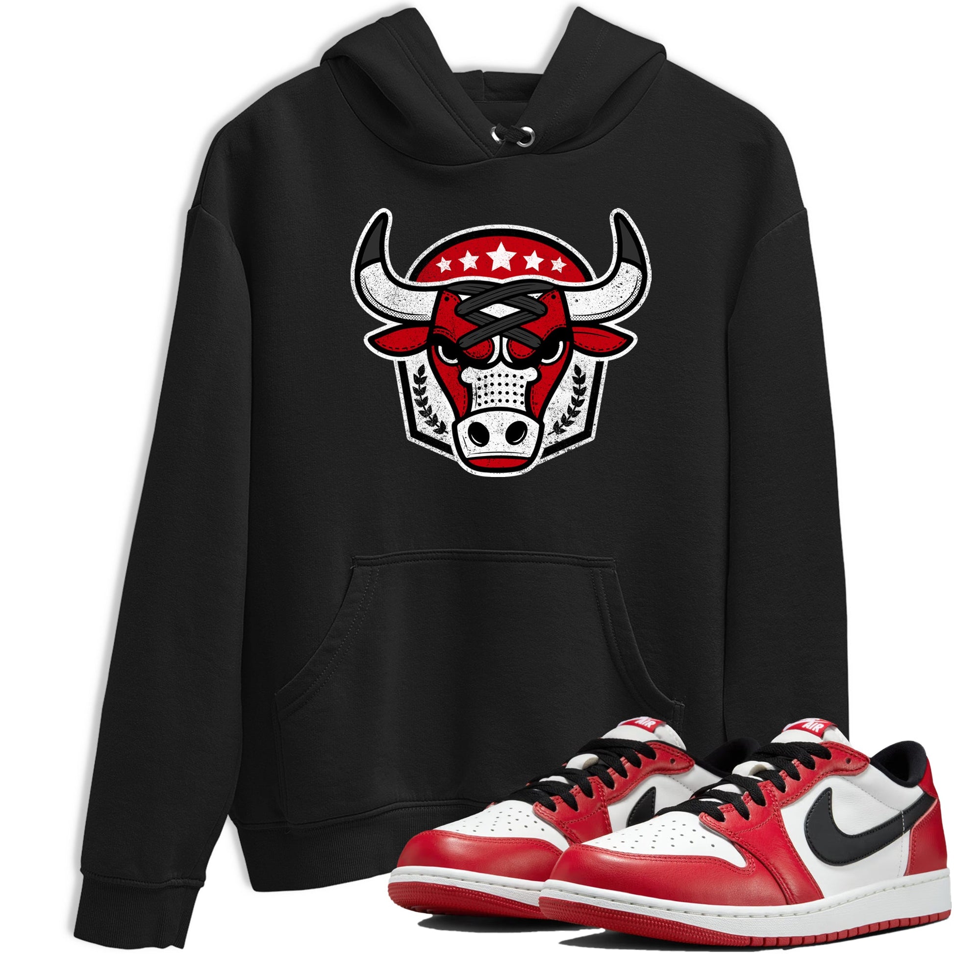 Best Sneakerfit graphic tee – Sneaker Tees To Match Air Jordan 1 Low Chicago Sneakers – Bull Emblem Tee Black 1