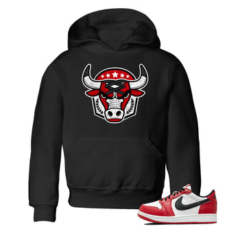 Best Sneakerfit graphic tee – Sneaker Tees To Match Air Jordan 1 Low Chicago Sneakers – Bull Emblem Kids T-Shirt Black 1