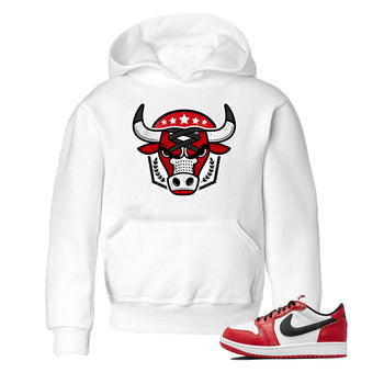 Best Sneakerfit graphic tee – Sneaker Tees To Match Air Jordan 1 Low Chicago Sneakers – Bull Emblem Kids T-Shirt White 1