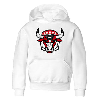 Best Sneakerfit graphic tee – Sneaker Tees To Match Air Jordan 1 Low Chicago Sneakers – Bull Emblem Kids T-Shirt White 2