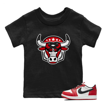 Best Sneakerfit graphic tee – Sneaker Tees To Match Air Jordan 1 Low Chicago Sneakers – Bull Emblem Kids T-Shirt Black 1