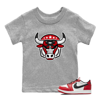 Best Sneakerfit graphic tee – Sneaker Tees To Match Air Jordan 1 Low Chicago Sneakers – Bull Emblem Kids T-Shirt Heather Grey 1