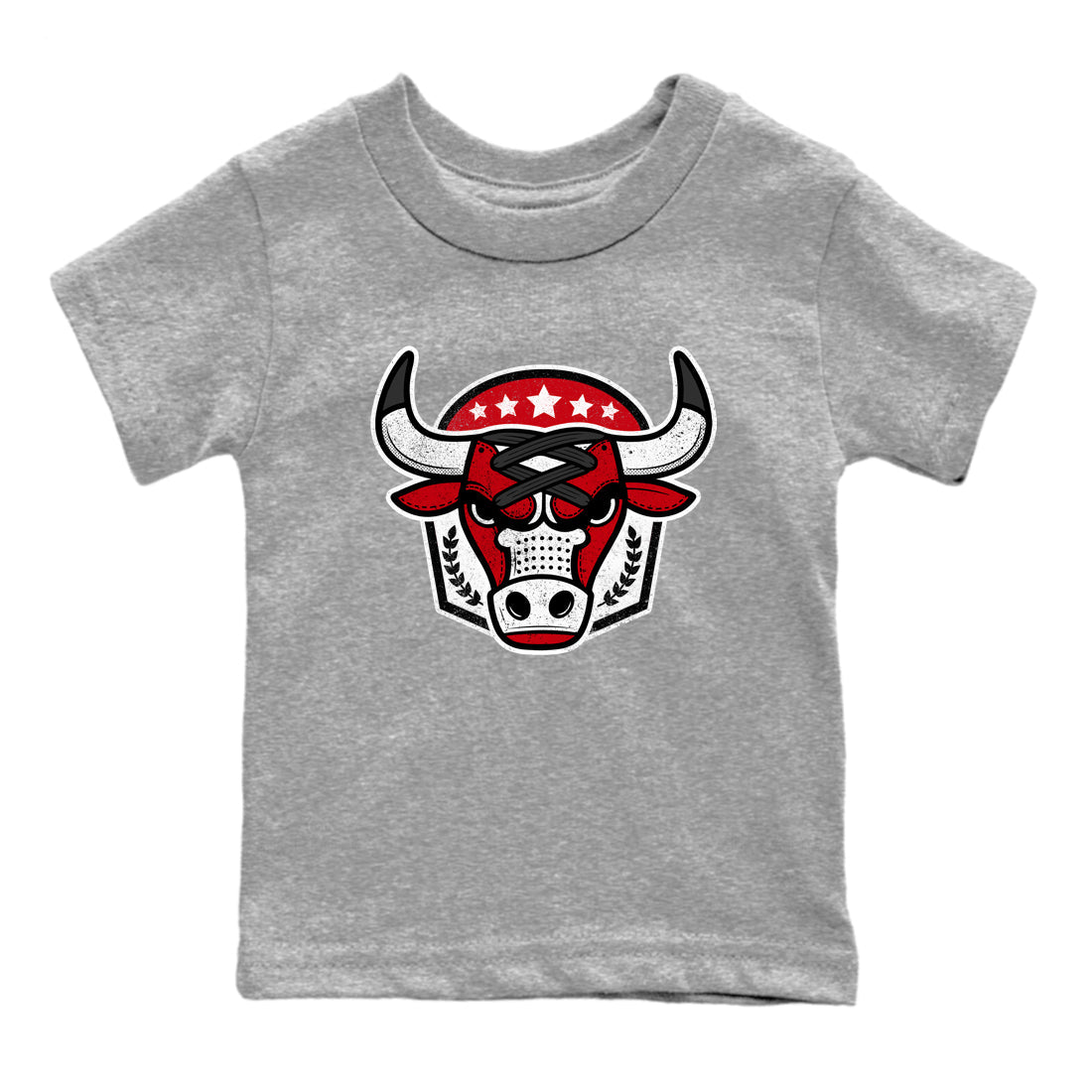 Best Sneakerfit graphic tee – Sneaker Tees To Match Air Jordan 1 Low Chicago Sneakers – Bull Emblem Kids T-Shirt Heather Grey 2