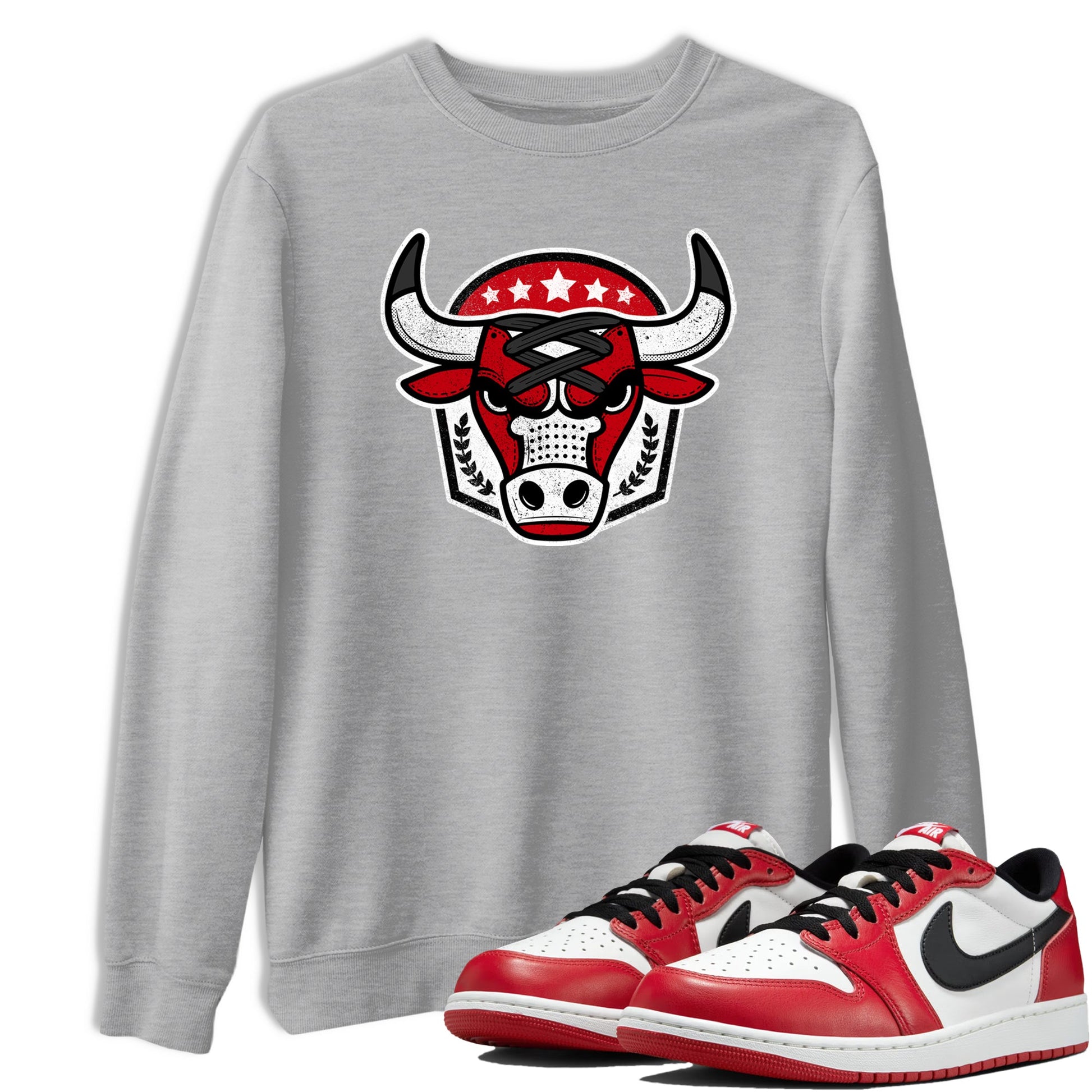 Best Sneakerfit graphic tee – Sneaker Tees To Match Air Jordan 1 Low Chicago Sneakers – Bull Emblem Tee Heather Grey 1