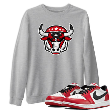 Best Sneakerfit graphic tee – Sneaker Tees To Match Air Jordan 1 Low Chicago Sneakers – Bull Emblem Tee Heather Grey 1