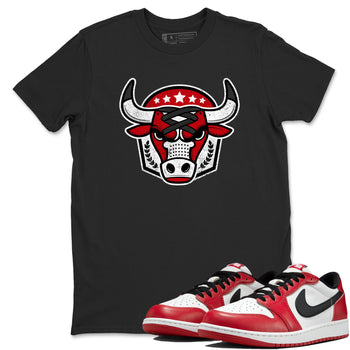Best Sneakerfit graphic tee – Sneaker Tees To Match Air Jordan 1 Low Chicago Sneakers – Bull Emblem Tee Black 1