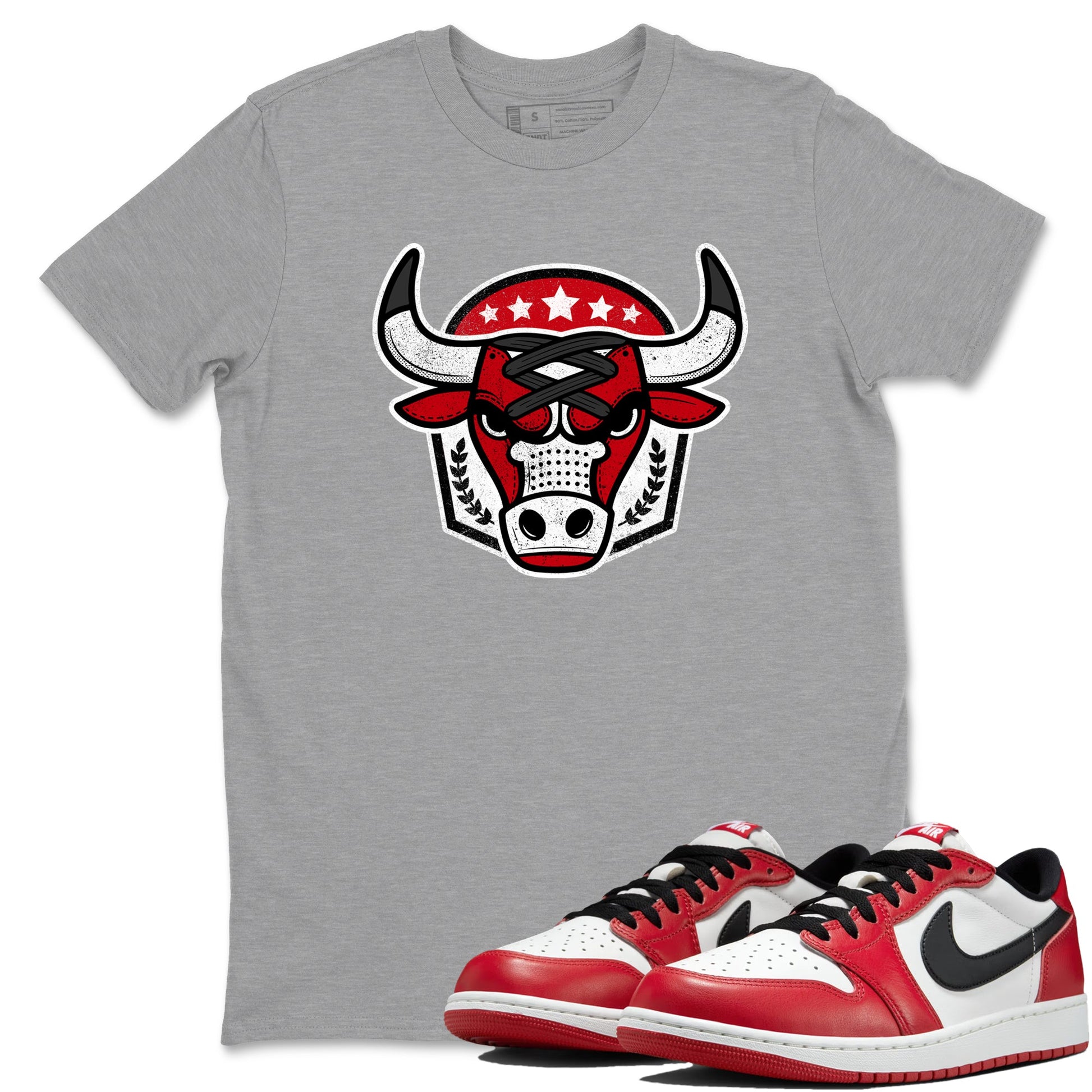 Best Sneakerfit graphic tee – Sneaker Tees To Match Air Jordan 1 Low Chicago Sneakers – Bull Emblem Tee Heather Grey 1