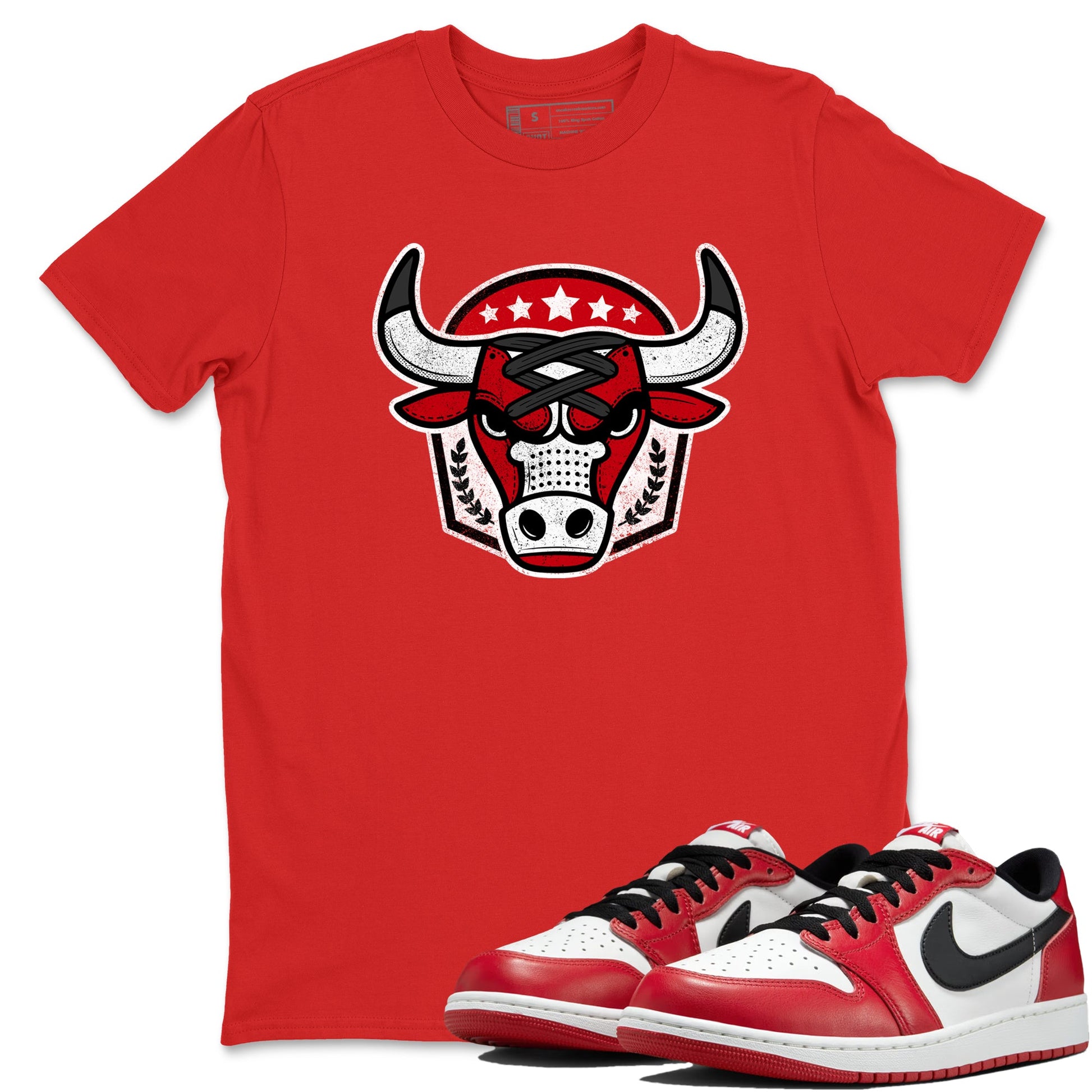Best Sneakerfit graphic tee – Sneaker Tees To Match Air Jordan 1 Low Chicago Sneakers – Bull Emblem Tee Red 1