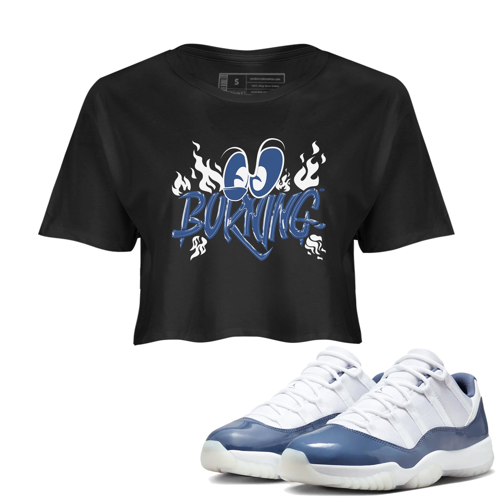 11s Diffused Blue shirts to match jordans Burning sneaker match tees Air Jordan 11 Diffused Blue SNRT Sneaker Release Tees unisex cotton Black 1 Crop Shirts