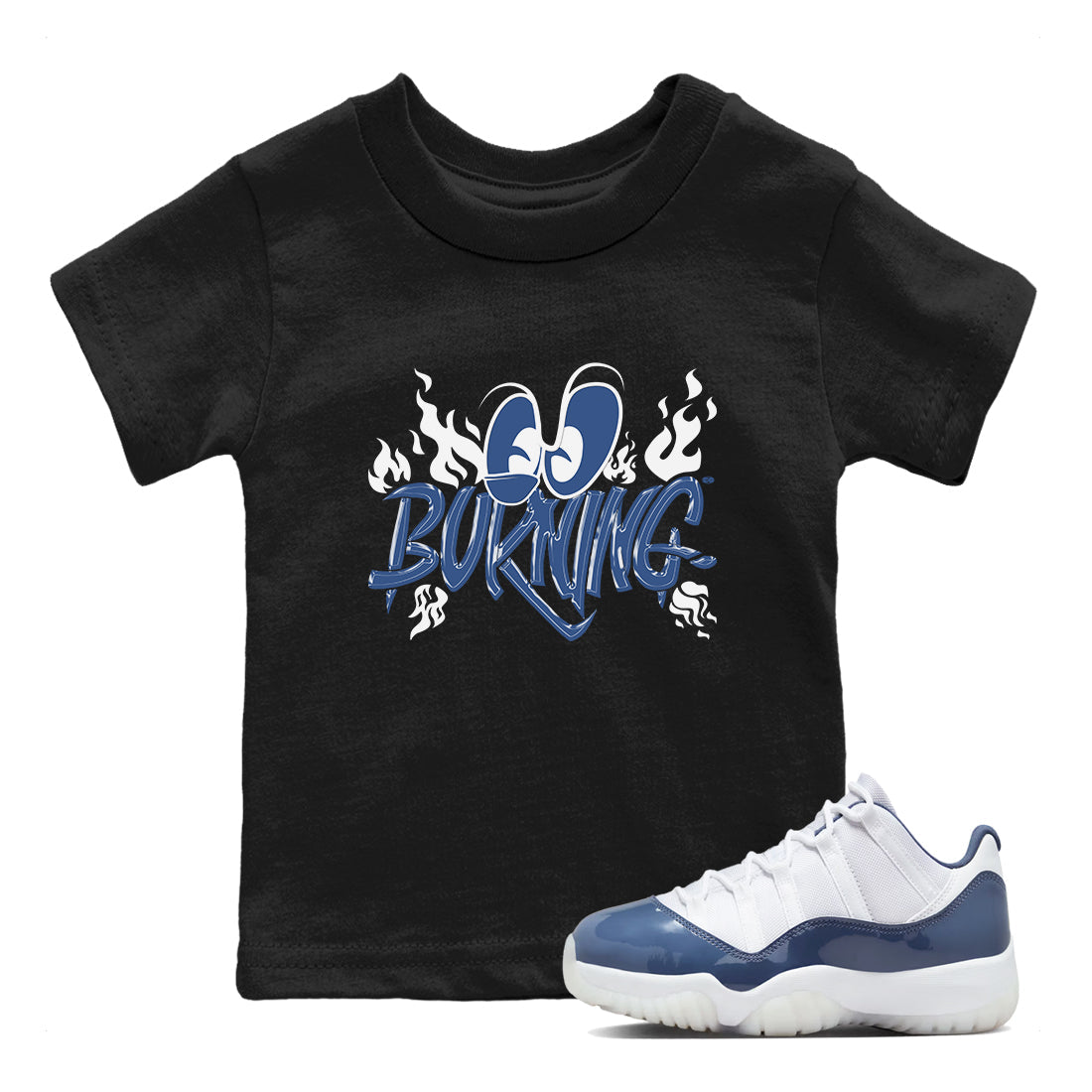 11s Diffused Blue shirts to match jordans Burning sneaker match tees Air Jordan 11 Diffused Blue SNRT Sneaker Release Tees Youth Baby Black 1 crew neck shirts