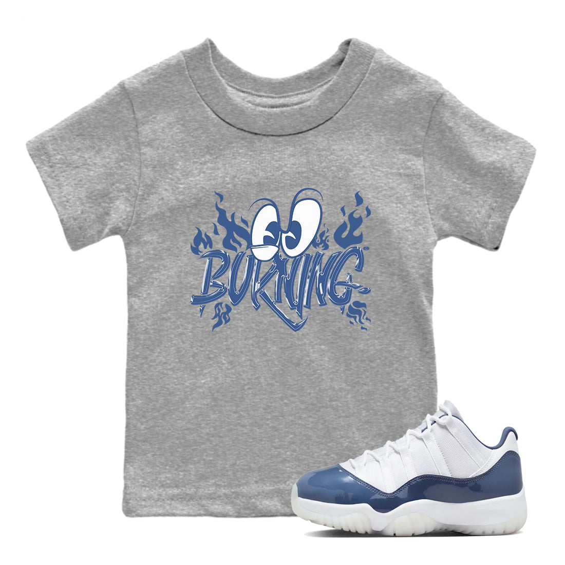 11s Diffused Blue shirts to match jordans Burning sneaker match tees Air Jordan 11 Diffused Blue SNRT Sneaker Release Tees Youth Baby Heather Grey 1 crew neck shirts