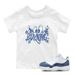 11s Diffused Blue shirts to match jordans Burning sneaker match tees Air Jordan 11 Diffused Blue SNRT Sneaker Release Tees Youth Baby White 1 crew neck shirts