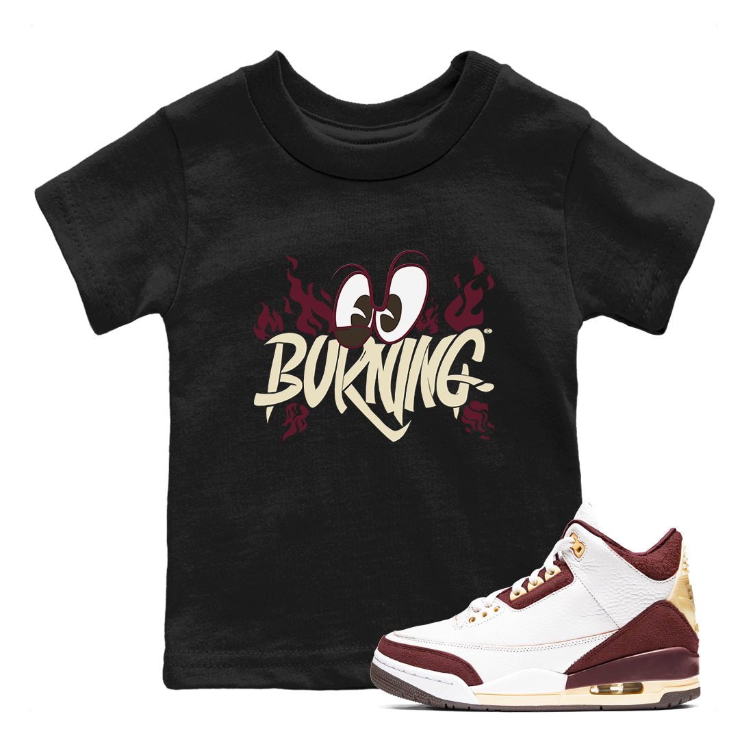 3s A Ma Maniere x Burgundy Crush shirts to match jordans Burning sneaker match tees A Ma Maniere x Air Jordan 3 Burgundy Crush Sneaker Release Tees Youth Baby Black 1 crew neck shirts