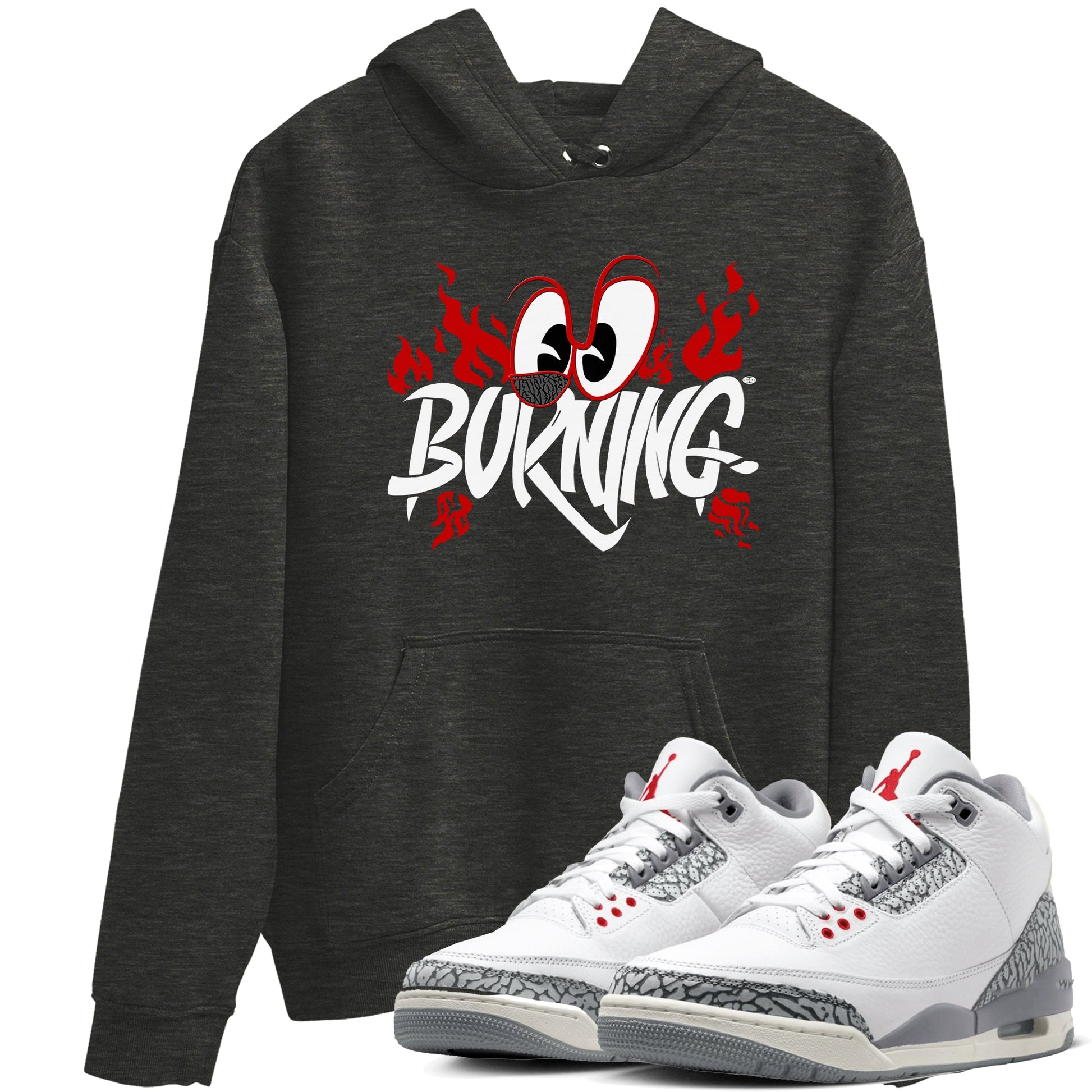 3s Cement Grey shirts to match jordans Burning sneaker match tees Air Jordan 3 Cement Grey match shoes to clothes SNRT Sneaker Tees unisex cotton Charcoal Heather 1 shirts