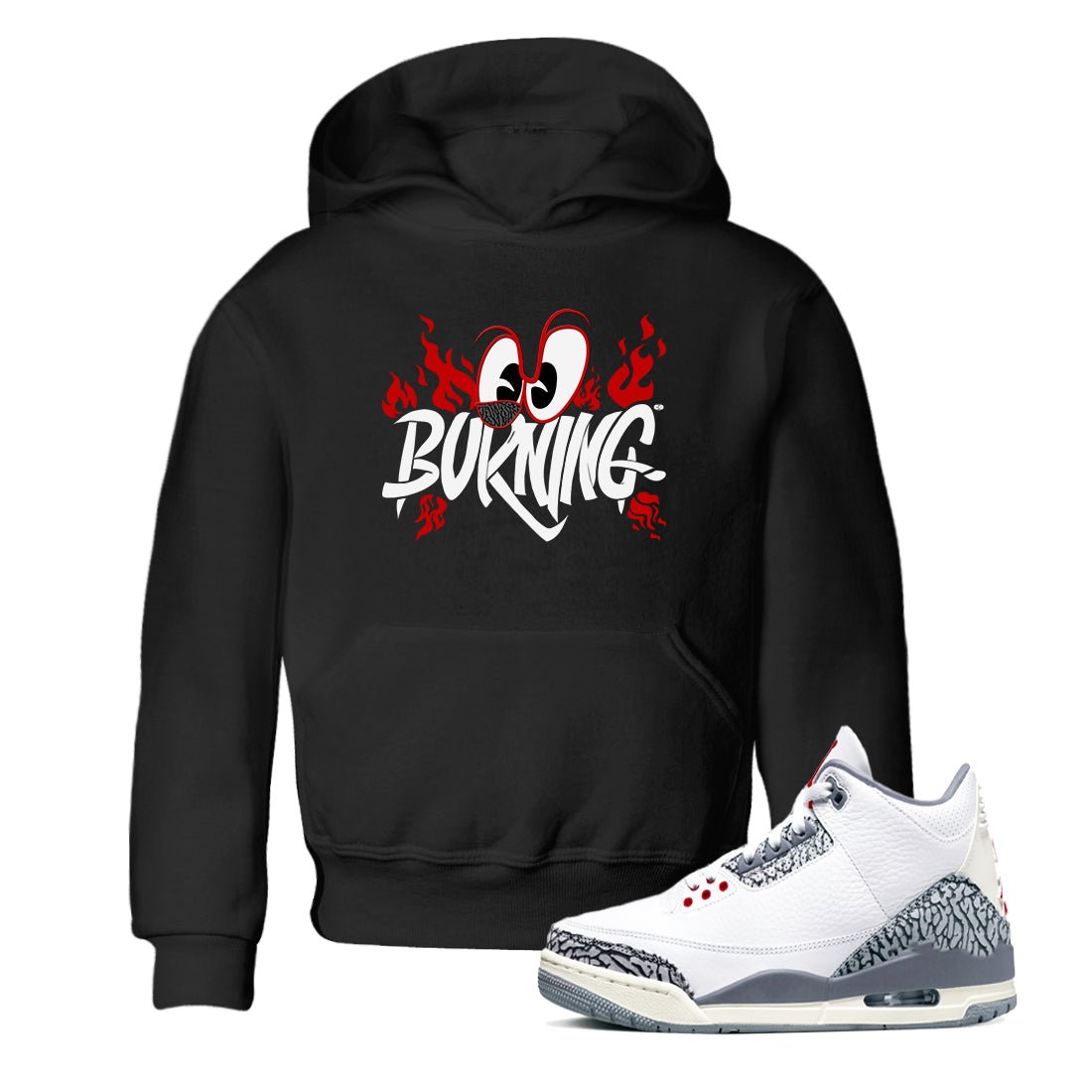 3s Cement Grey shirts to match jordans Burning sneaker match tees Air Jordan 3 Cement Grey match shoes to clothes SNRT Sneaker Tees Youth Baby Black 1 tee