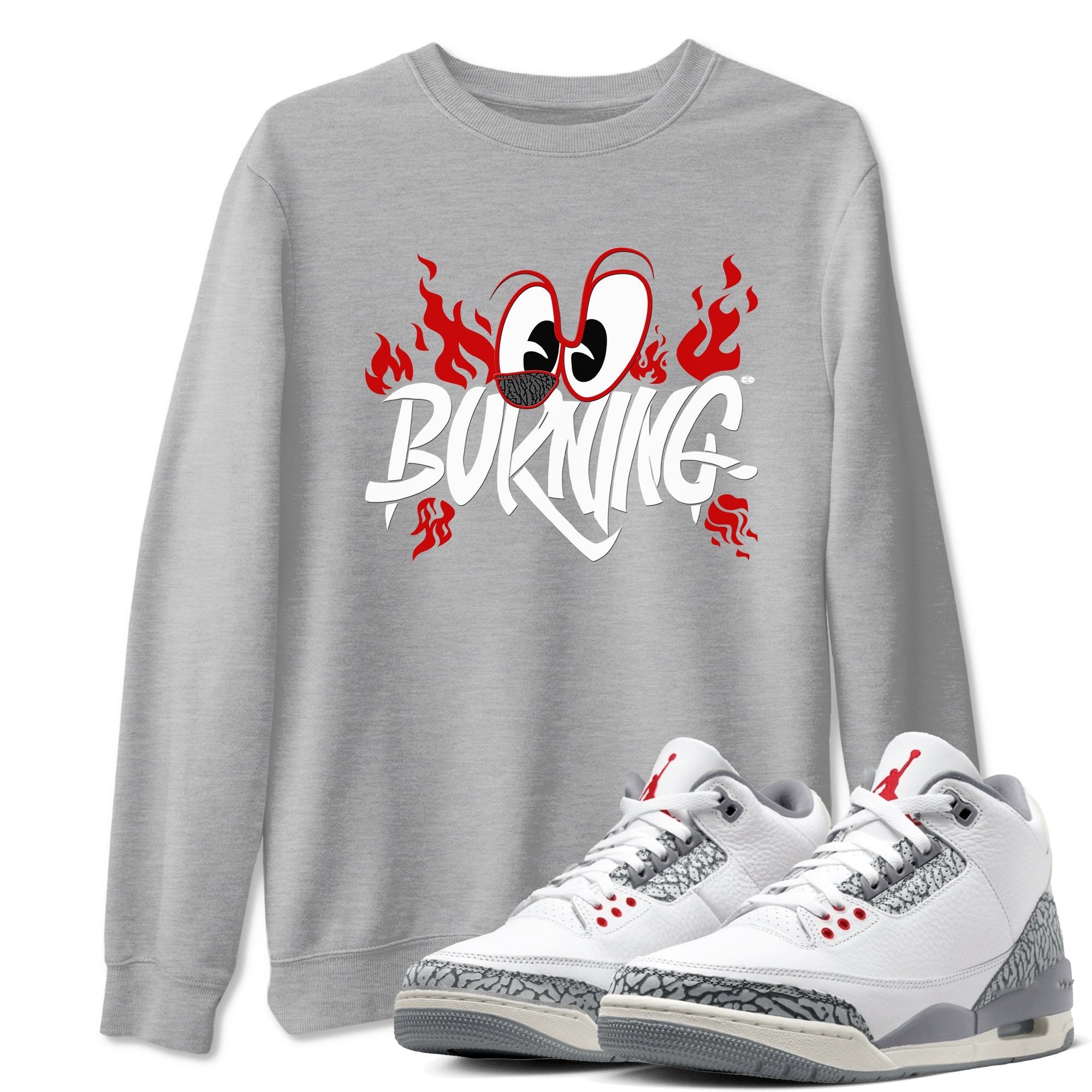 3s Cement Grey shirts to match jordans Burning sneaker match tees Air Jordan 3 Cement Grey match shoes to clothes SNRT Sneaker Tees unisex cotton Heather Grey 1 shirts