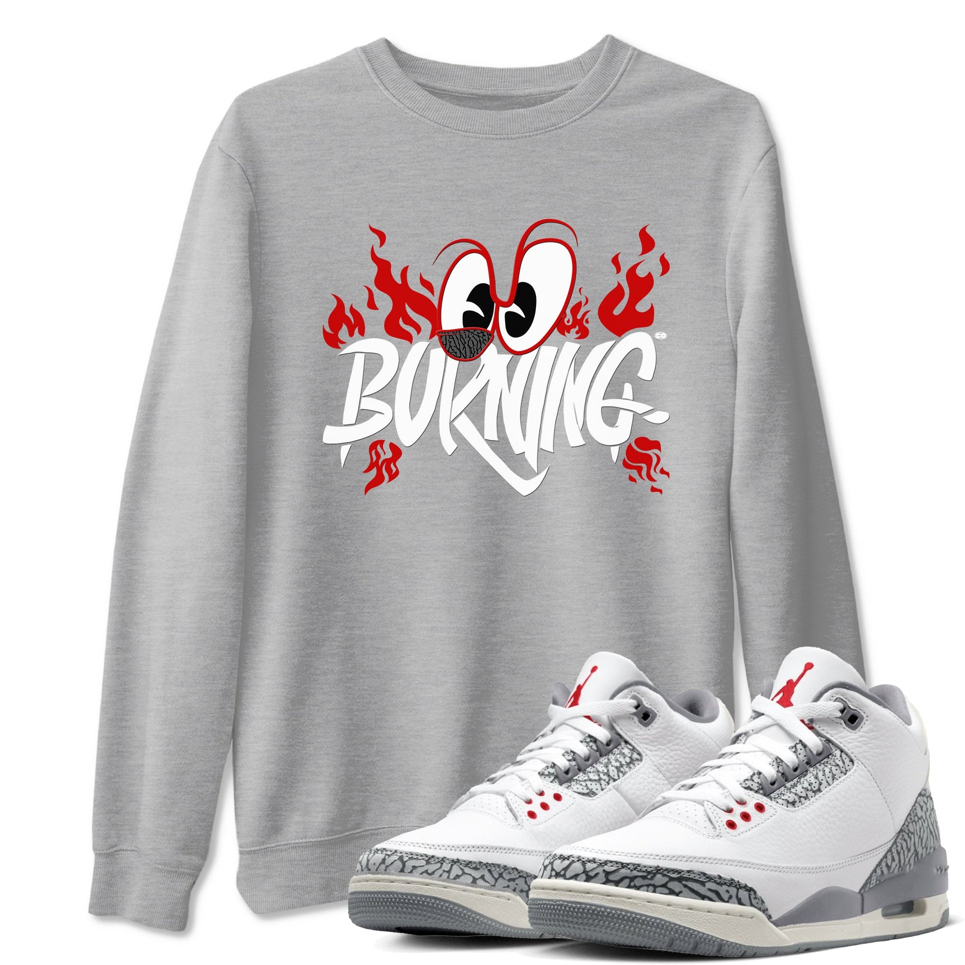 3s Cement Grey shirts to match jordans Burning sneaker match tees Air Jordan 3 Cement Grey match shoes to clothes SNRT Sneaker Tees unisex cotton Heather Grey 1 shirts