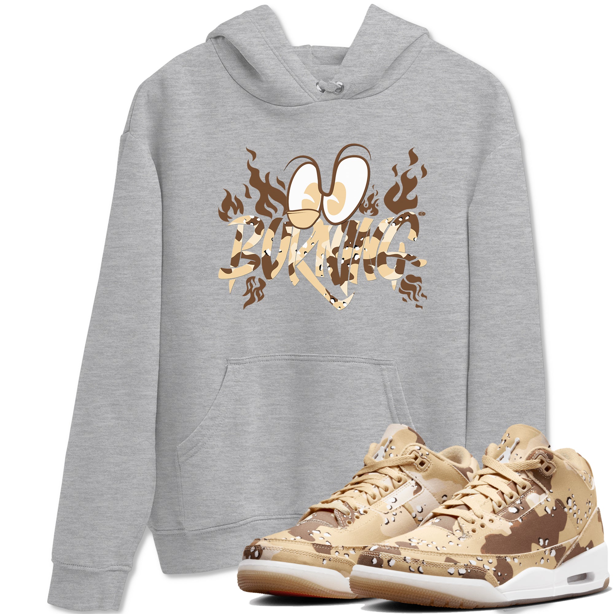 3s Desert Camo shirts to match jordans Burning sneaker match tees Air Jordan 3 Desert Camo SNRT Sneaker Tees streetwear brand Heather Grey 1 unisex cotton tee