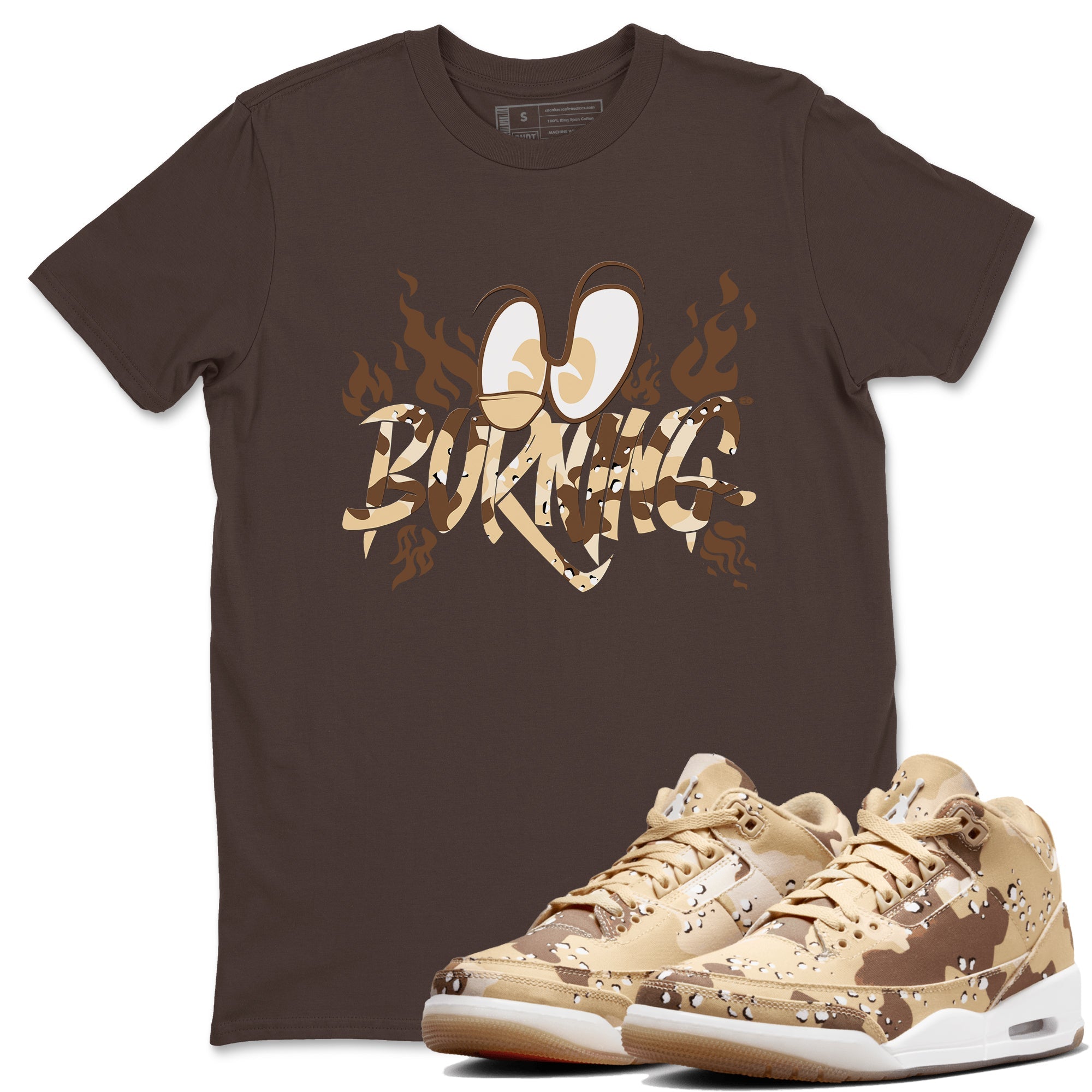 3s Desert Camo shirts to match jordans Burning sneaker match tees Air Jordan 3 Desert Camo SNRT Sneaker Tees streetwear brand Dark Chocolate 1 unisex cotton tee