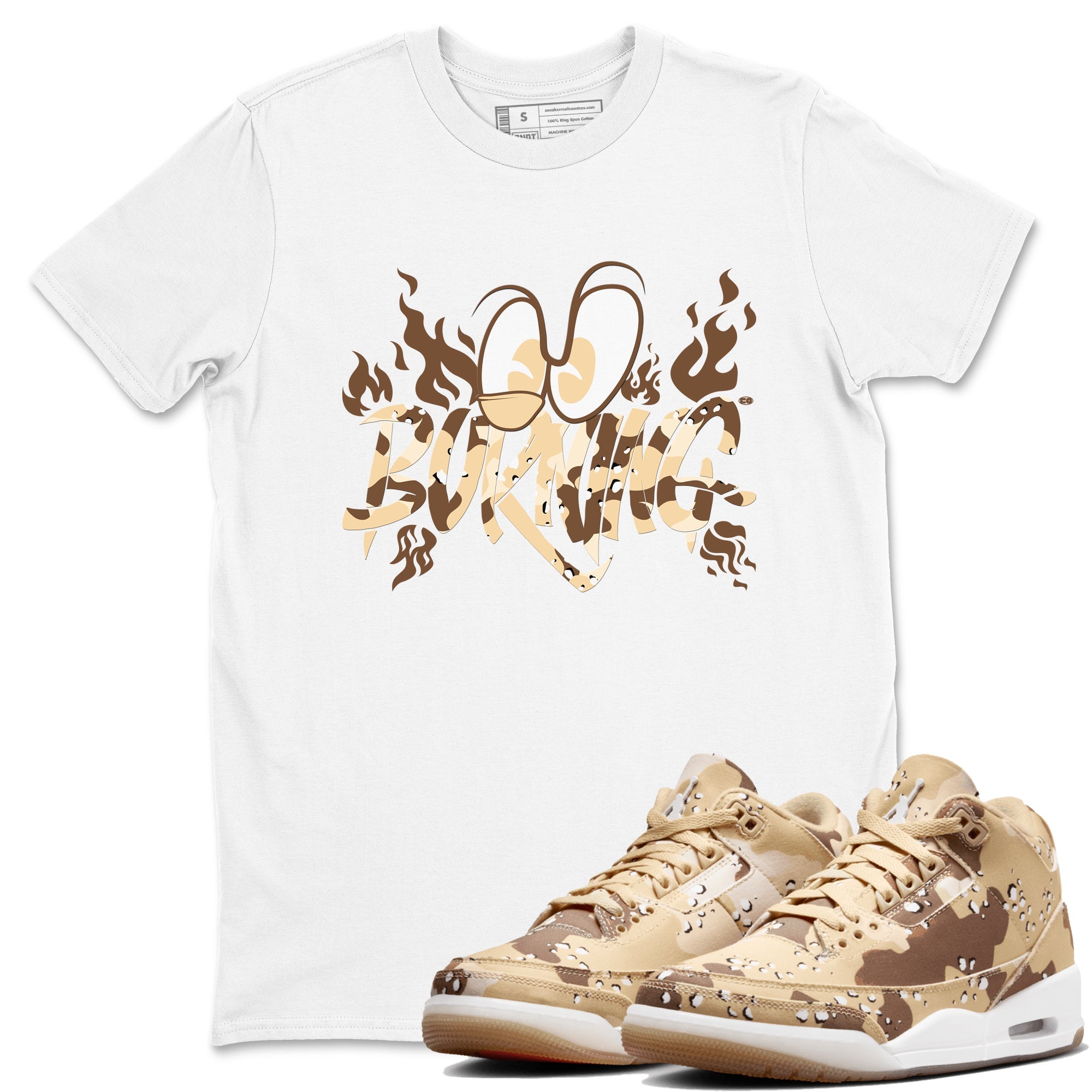 3s Desert Camo shirts to match jordans Burning sneaker match tees Air Jordan 3 Desert Camo SNRT Sneaker Tees streetwear brand White 1 unisex cotton tee
