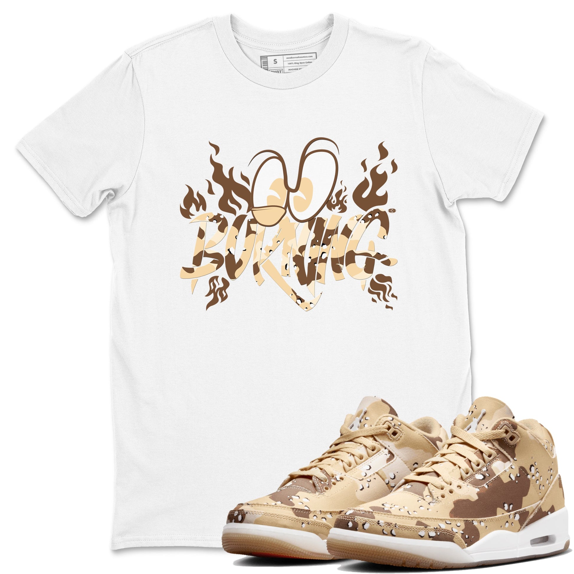3s Desert Camo shirts to match jordans Burning sneaker match tees Air Jordan 3 Desert Camo SNRT Sneaker Tees streetwear brand White 1 unisex cotton tee