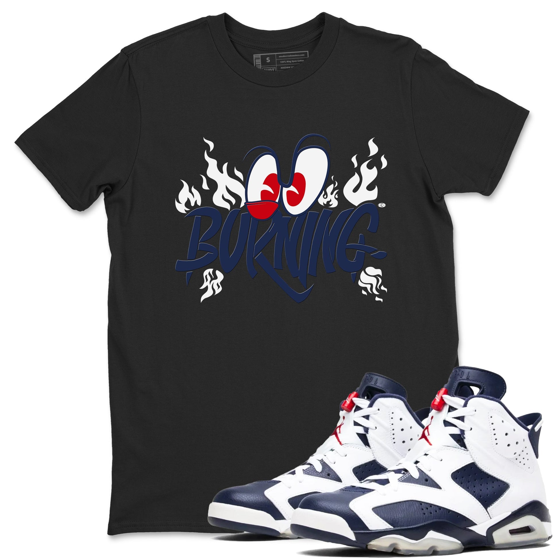 6s White And Midnight Navy shirts to match jordans Burning sneaker match tees Air Jordan 6 White And Midnight Navy SNRT Sneaker Release Tees unisex cotton Black 1 crew neck shirts