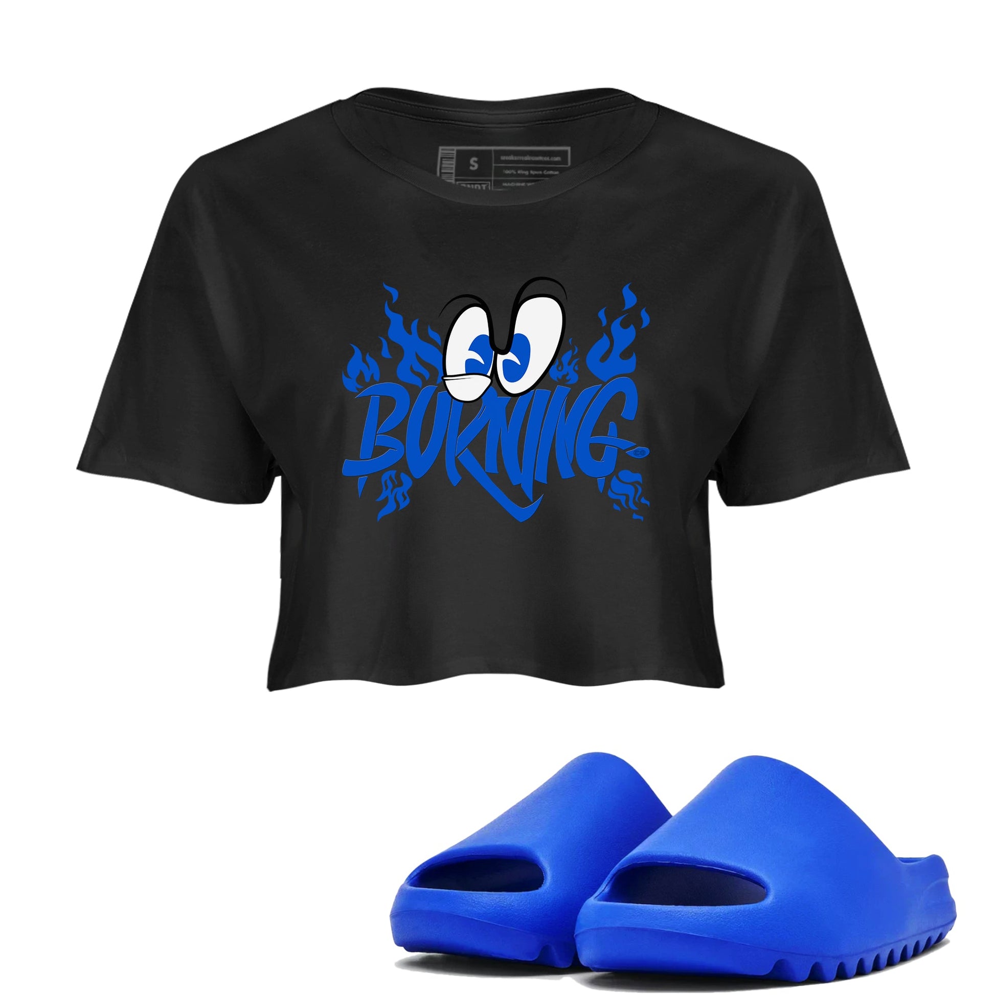 Yeezy Slide Azure shirts to match jordans Burning sneaker match tees Yeezy Slide Azure SNRT Sneaker Tees streetwear brand Black 1 crop tee