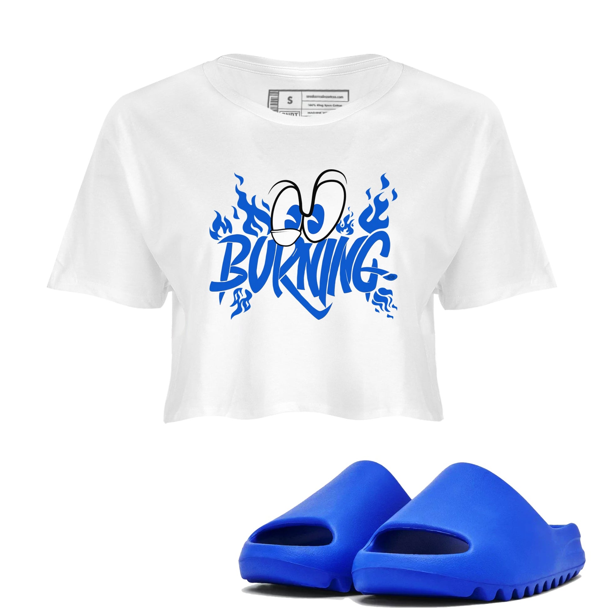 Yeezy Slide Azure shirts to match jordans Burning sneaker match tees Yeezy Slide Azure SNRT Sneaker Tees streetwear brand White 1 crop tee