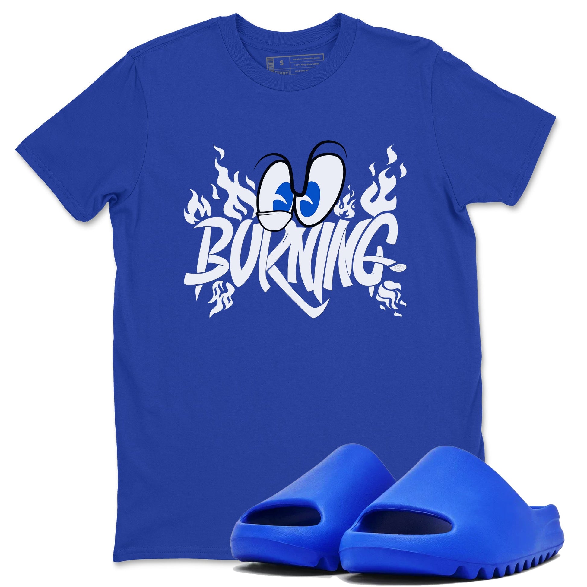 Yeezy Slide Azure shirts to match jordans Burning sneaker match tees Yeezy Slide Azure SNRT Sneaker Tees streetwear brand Royal Blue 1 unisex cotton tee