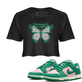 Dunk Low Medium Soft Pink Malachite shirt to match jordans Butterfly sneaker tees Dunk Retro SE Medium Soft Pink Malachite SNRT Sneaker Release Tees Black 1 crop length shirt
