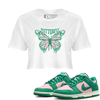 Dunk Low Medium Soft Pink Malachite shirt to match jordans Butterfly sneaker tees Dunk Retro SE Medium Soft Pink Malachite SNRT Sneaker Release Tees White 1 crop length shirt