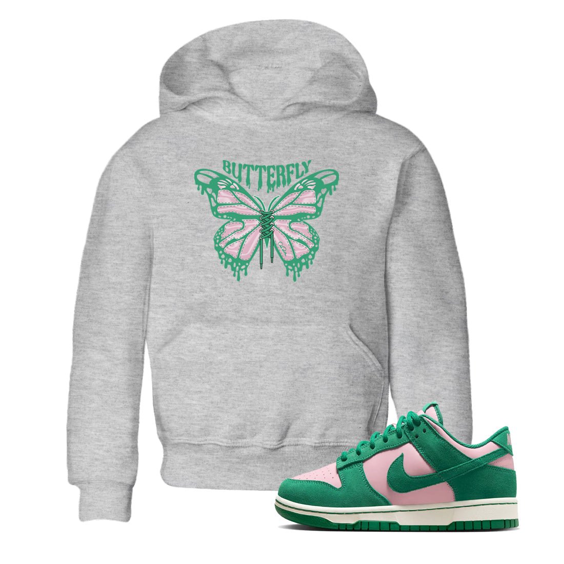 Dunk Low Medium Soft Pink Malachite shirt to match jordans Butterfly sneaker tees Dunk Retro SE Medium Soft Pink Malachite SNRT sneaker release tees baby toddler Heather Grey 1 cotton Shirt
