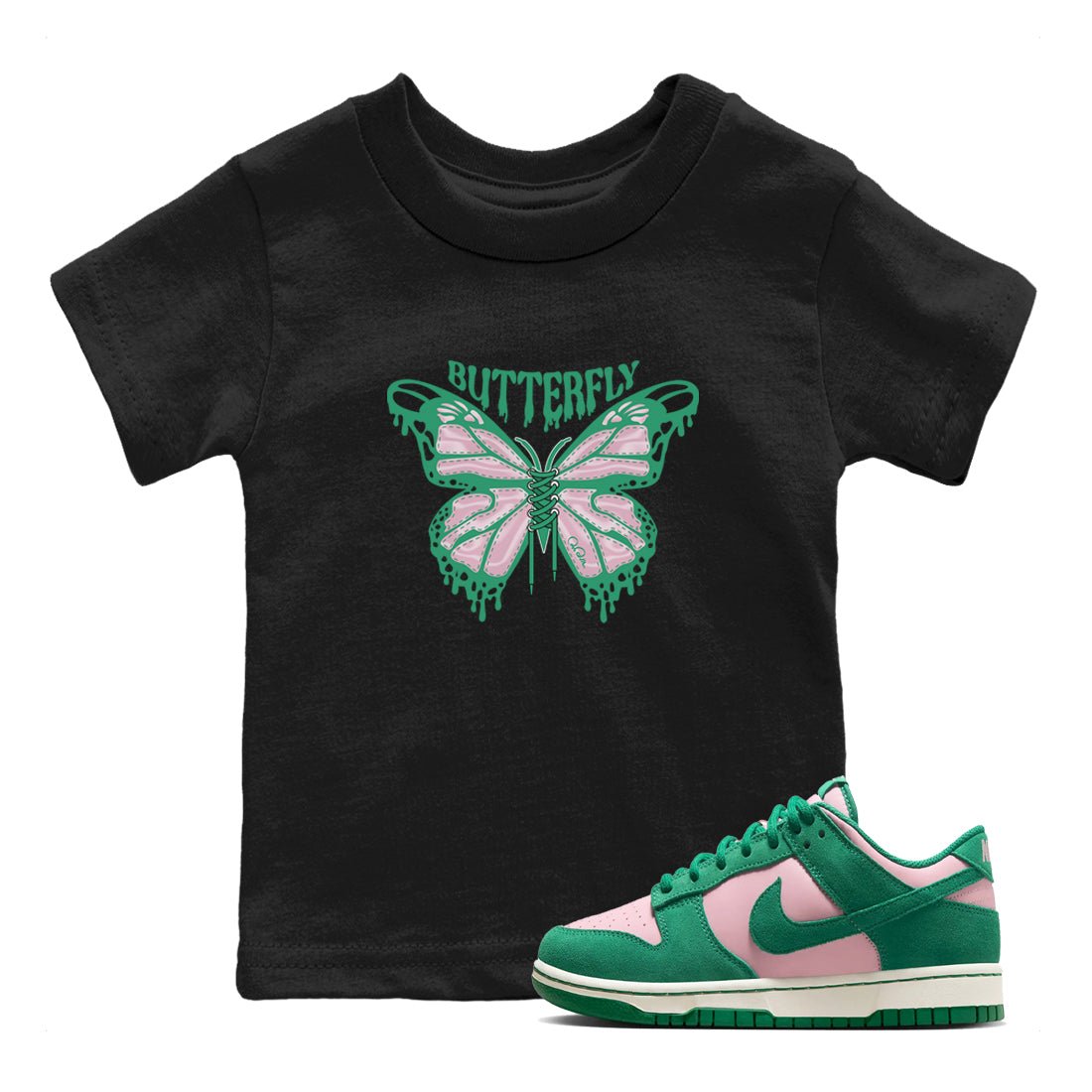 Dunk Low Medium Soft Pink Malachite shirt to match jordans Butterfly sneaker tees Dunk Retro SE Medium Soft Pink Malachite SNRT sneaker release tees baby toddler Black 1 cotton Shirt