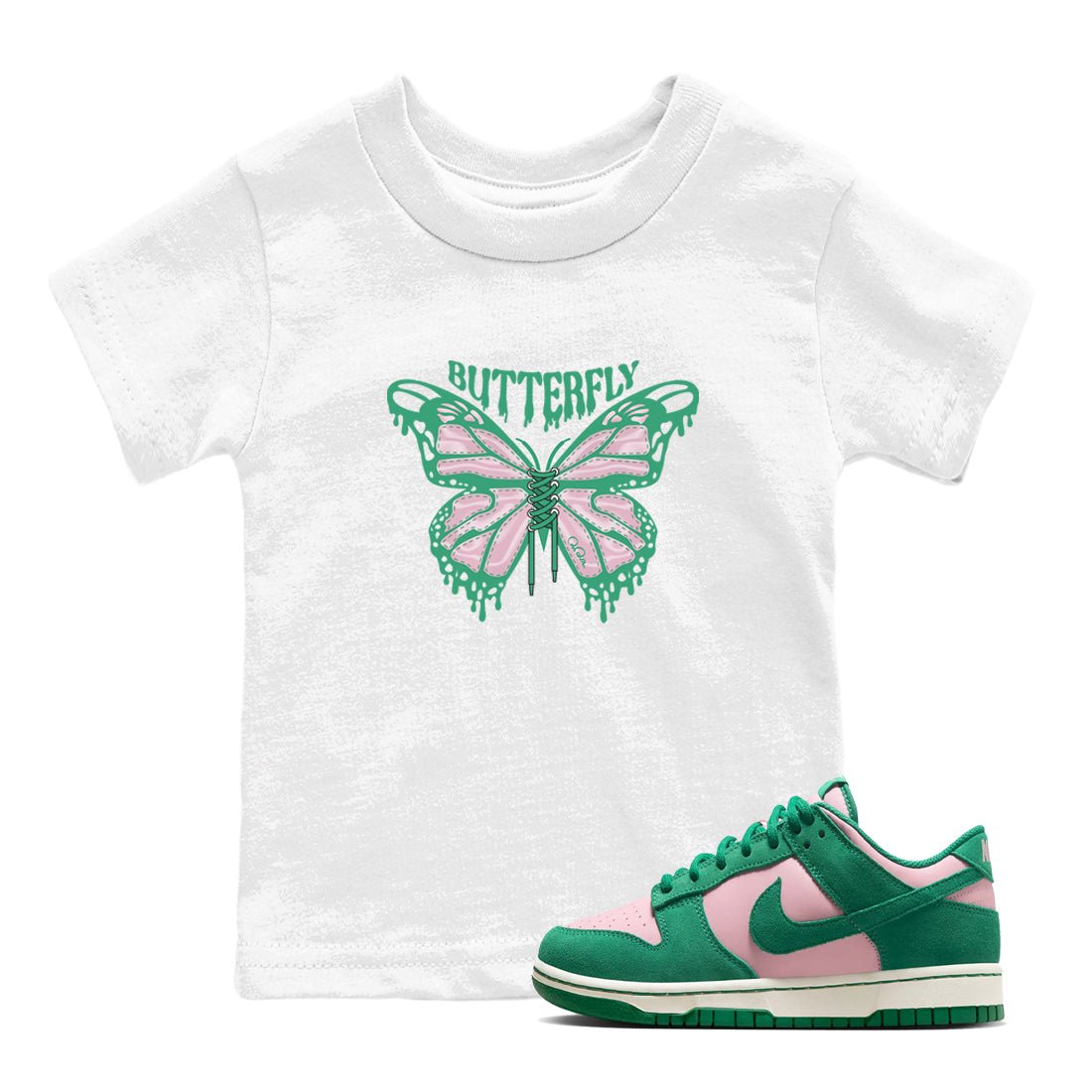 Dunk Low Medium Soft Pink Malachite shirt to match jordans Butterfly sneaker tees Dunk Retro SE Medium Soft Pink Malachite SNRT sneaker release tees baby toddler White 1 cotton Shirt