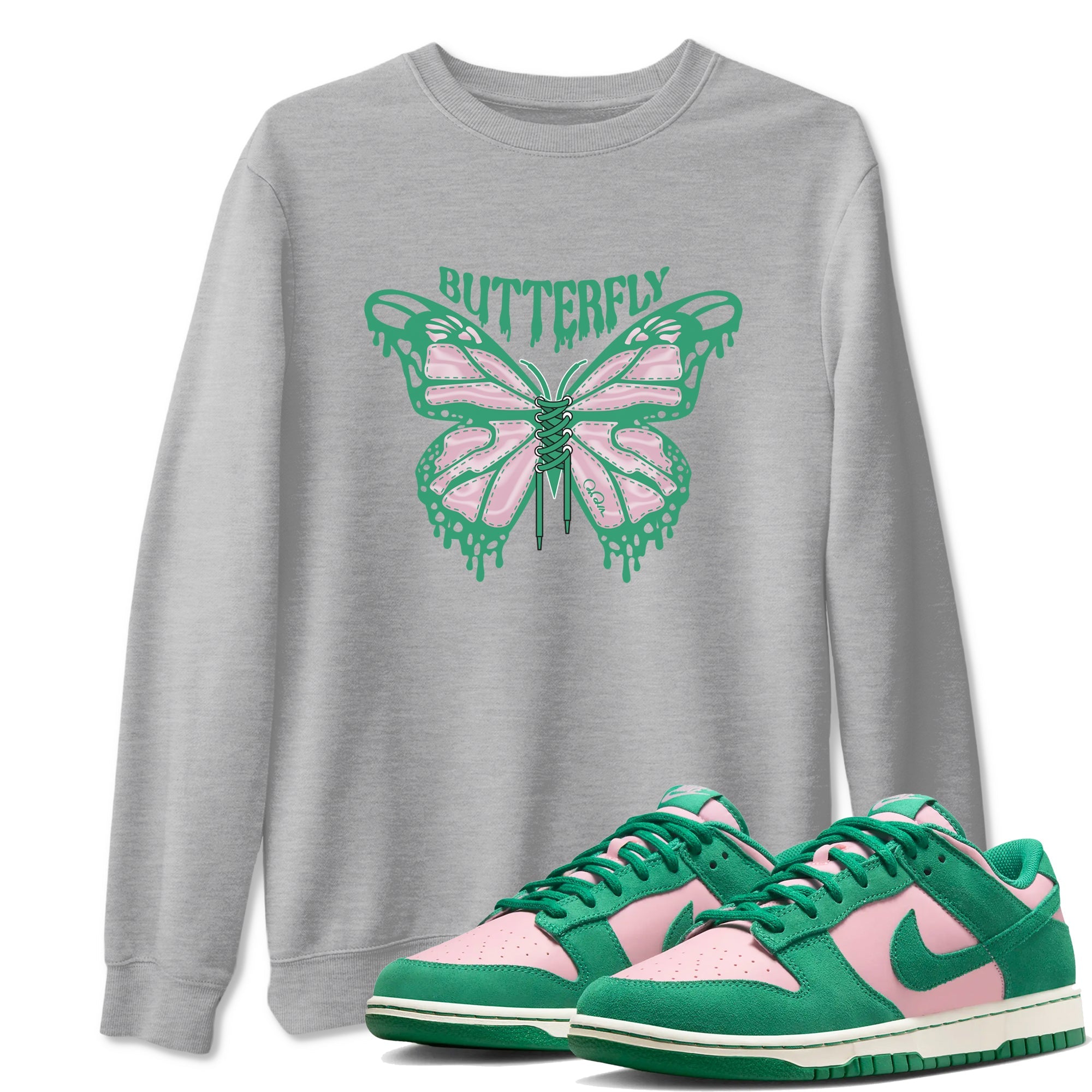 Dunk Low Medium Soft Pink Malachite shirt to match jordans Butterfly sneaker tees Dunk Retro SE Medium Soft Pink Malachite SNRT Sneaker Release Tees unisex cotton Heather Grey 1 crew neck shirt