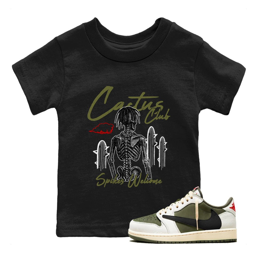 Sneaker match tees – Sneaker Tees To Match Air Jordan 1 Travis Scott Medium Olive Shoes – Cactus Club Kids T-Shirt Black 1