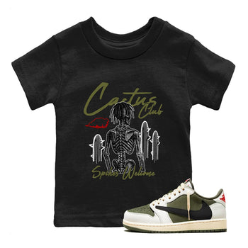 Sneaker match tees – Sneaker Tees To Match Air Jordan 1 Travis Scott Medium Olive Shoes – Cactus Club Kids T-Shirt Black 1