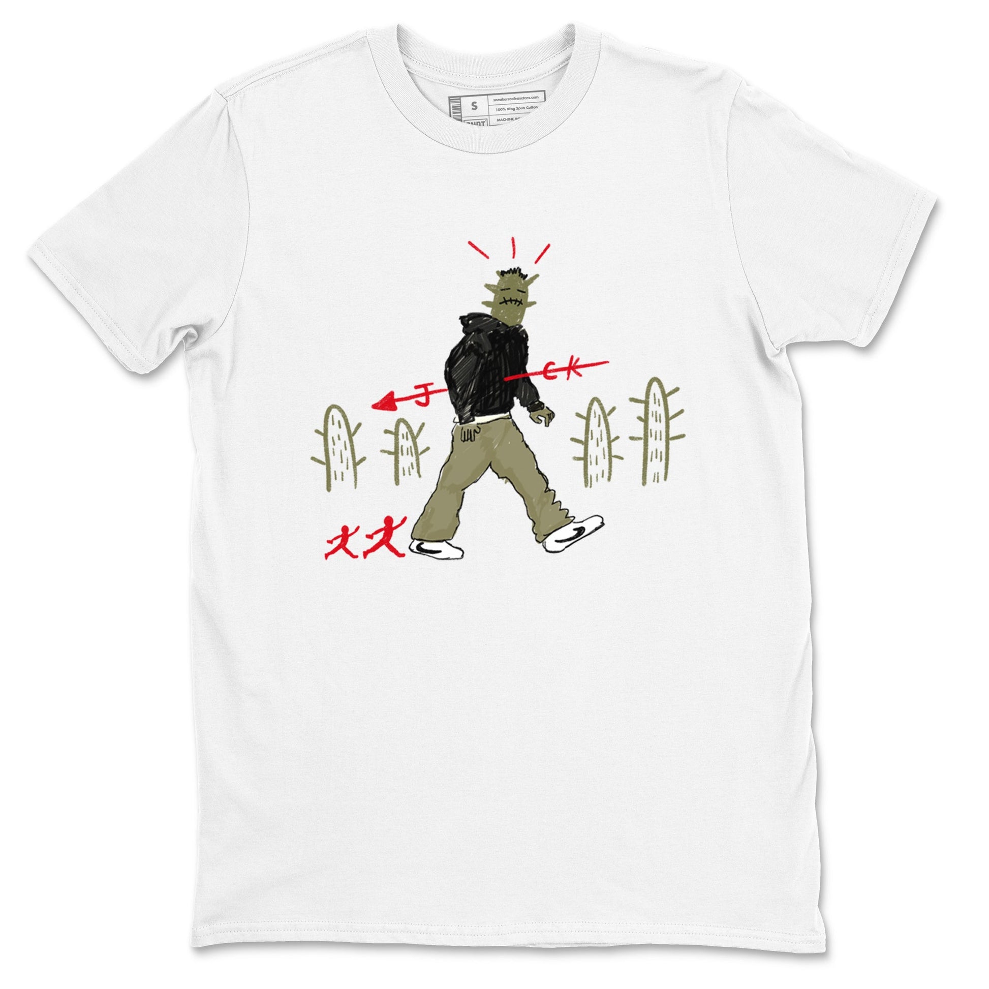 1s Travis Scott Medium Olive shirts to match jordans Cactus Man sneaker match tees Air Jordan 1 Travis Scott Medium Olive SNRT Sneaker Tees streetwear brand White 2 unisex cotton tee