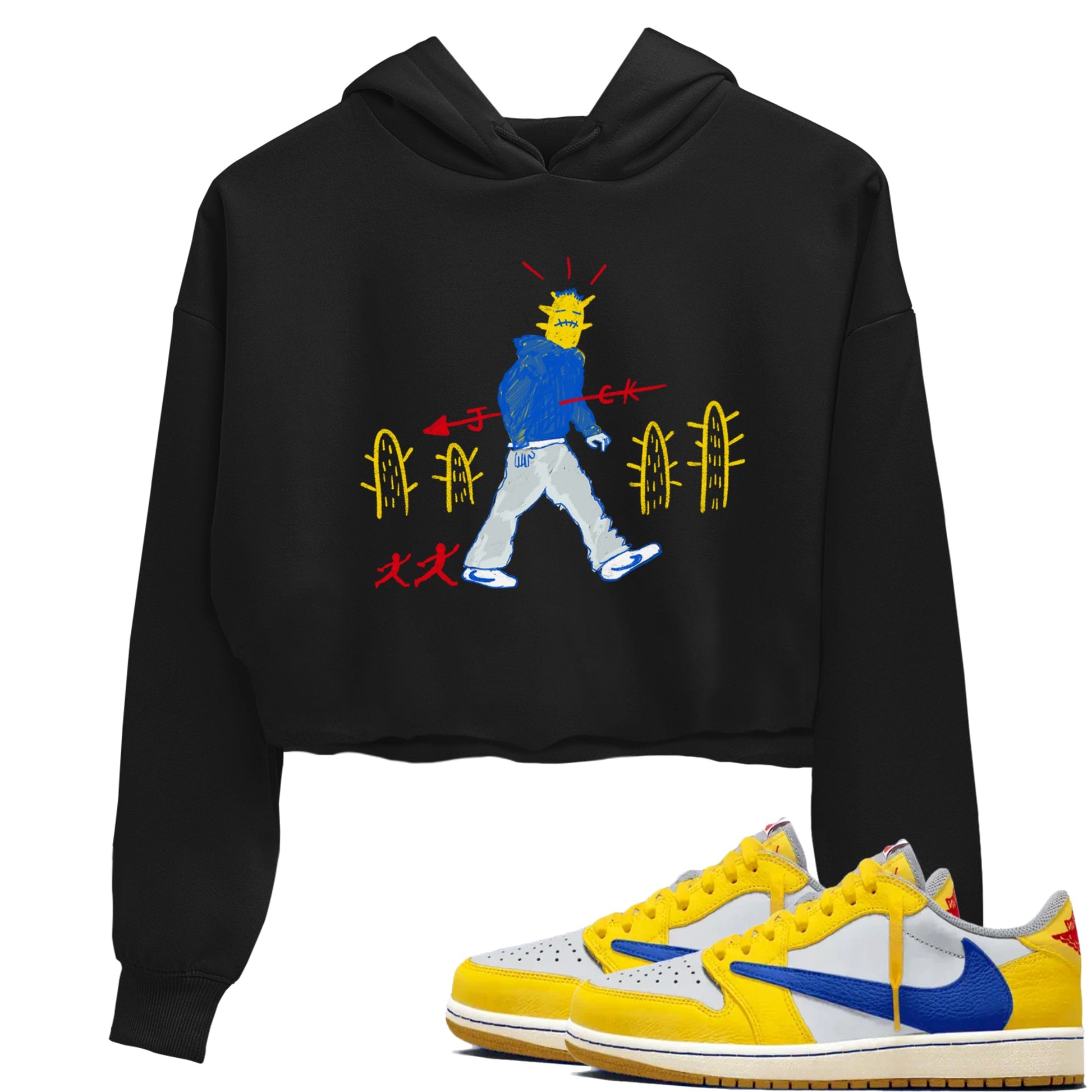Air Jordan 1 Low x Travis Scott x Canary shirt to match jordans Cactus Man sneaker tees Air Jordan 1 Travis Scott Canary Streetwear Brand Streetwear Brand SNRT Sneaker Release Tees Black 1 crop length shirt