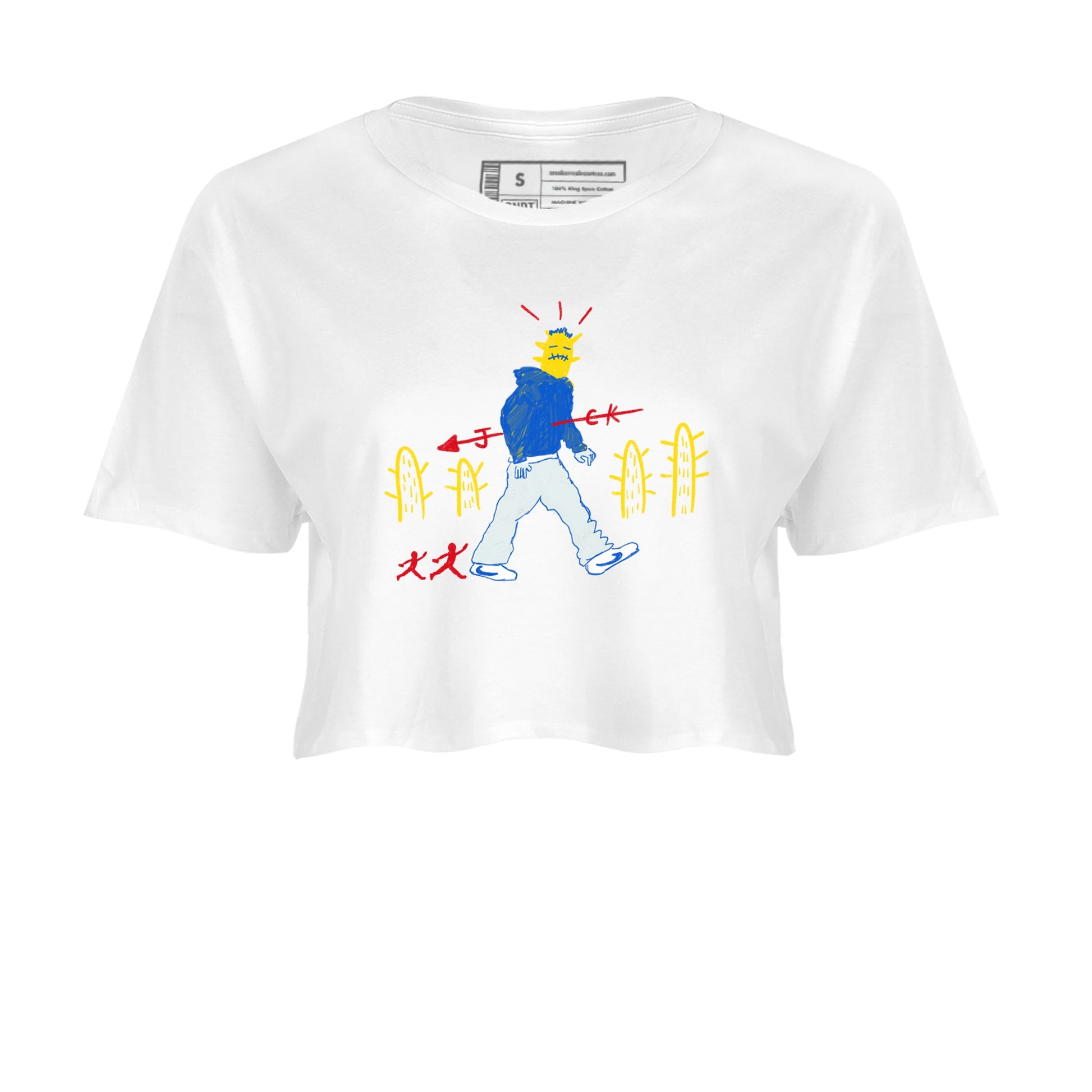 Air Jordan 1 Low x Travis Scott x Canary shirt to match jordans Cactus Man sneaker tees Air Jordan 1 Travis Scott Canary Streetwear Brand SNRT Sneaker Release Tees White 2 crop length shirt