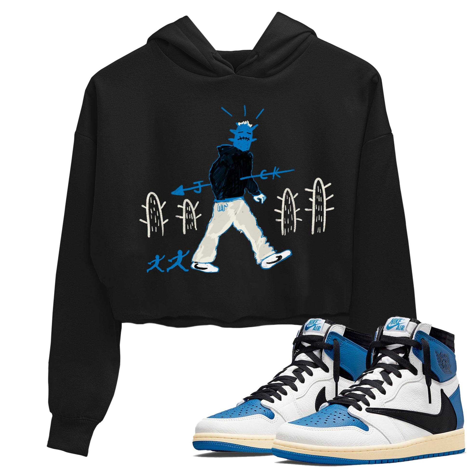 Air Jordan 1 x Travis Scott x Fragment shirt to match jordans Cactus Man sneaker tees Air Jordan 1 Travis Scott Fragment Streetwear Brand Streetwear Brand SNRT Sneaker Release Tees Black 1 crop length shirt