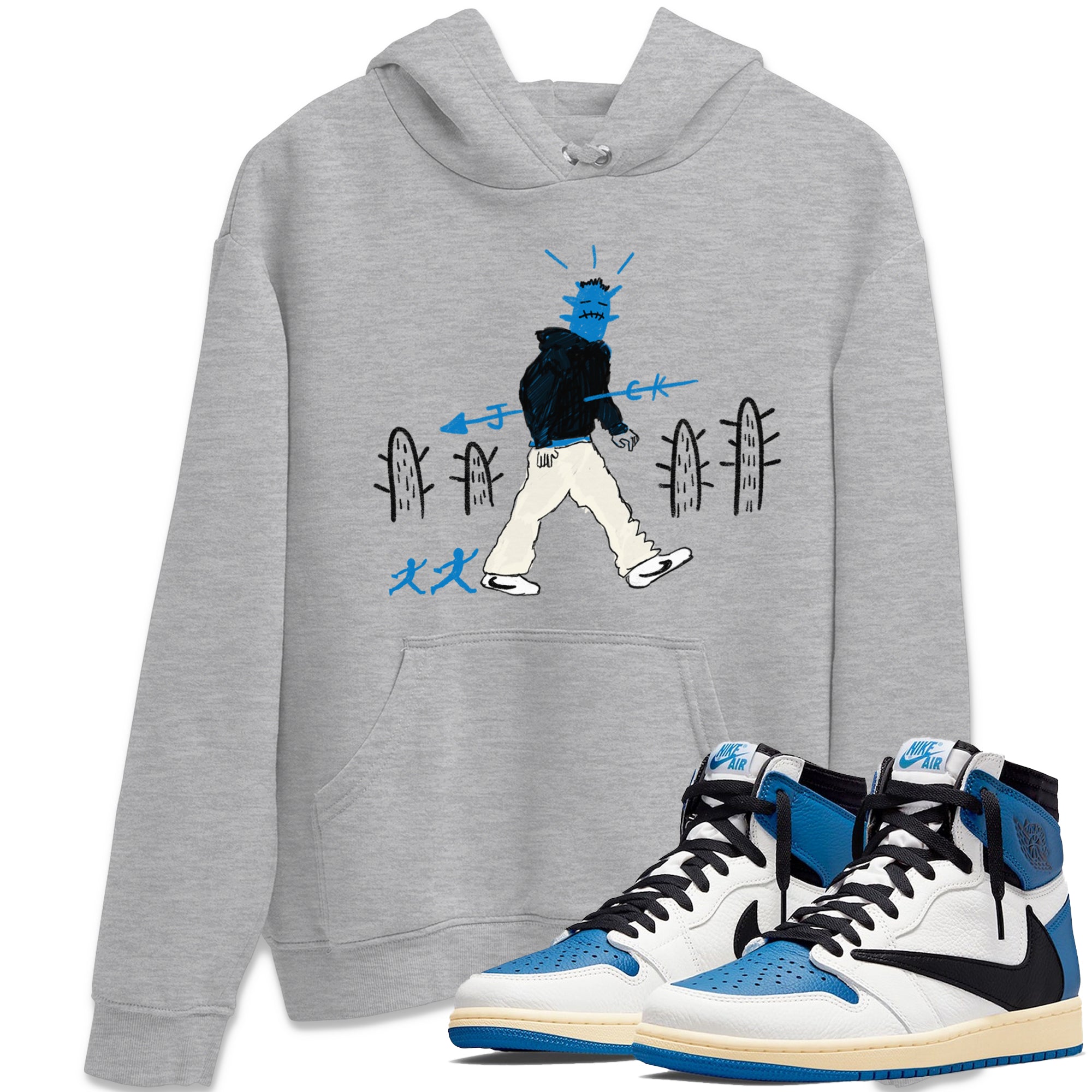 Air Jordan 1 x Travis Scott x Fragment shirt to match jordans Cactus Man sneaker tees 1s Travis Scott Fragment Streetwear Brand SNRT Sneaker Tees unisex cotton Heather Grey 1 crew neck shirt