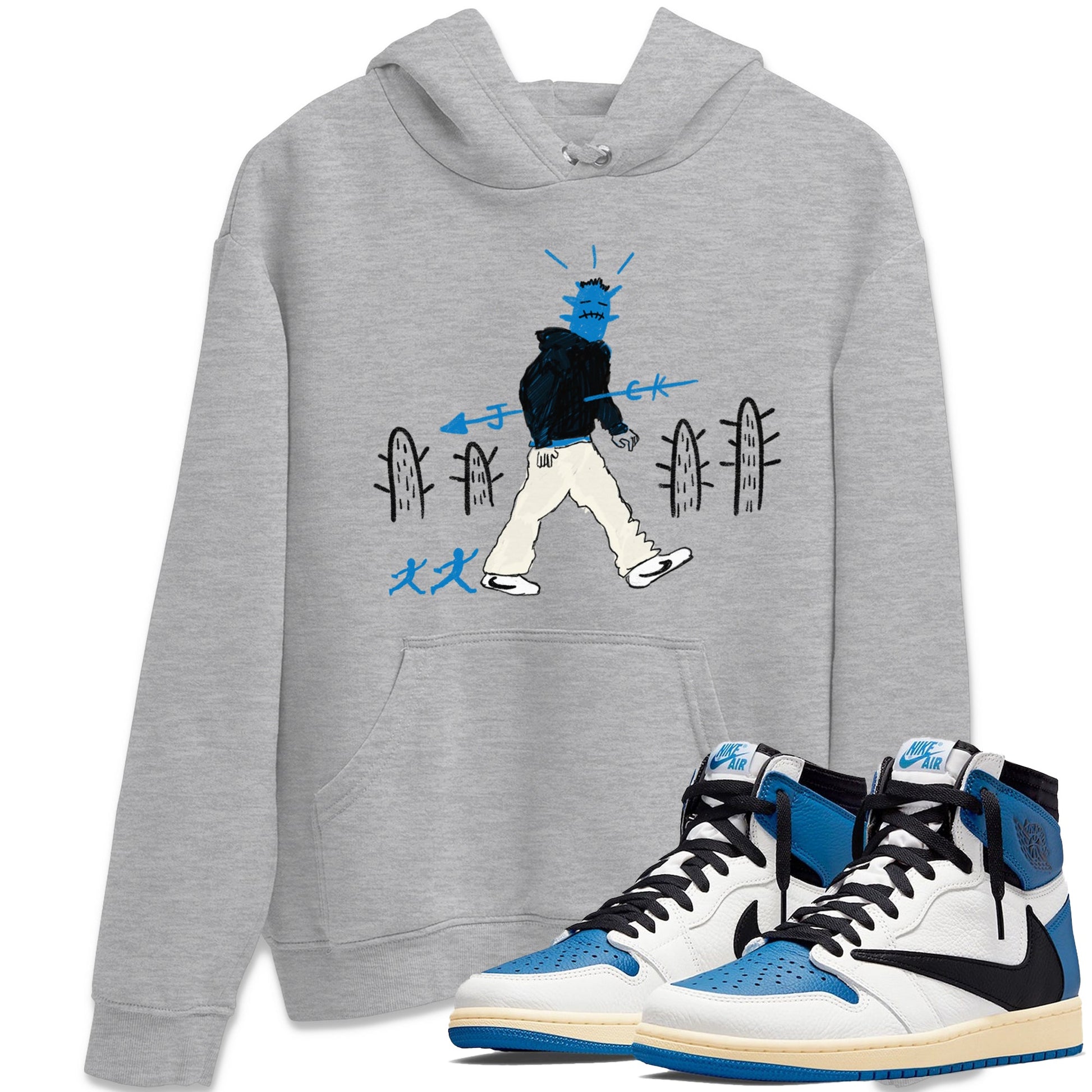 Air Jordan 1 x Travis Scott x Fragment shirt to match jordans Cactus Man sneaker tees 1s Travis Scott Fragment Streetwear Brand SNRT Sneaker Tees unisex cotton Heather Grey 1 crew neck shirt