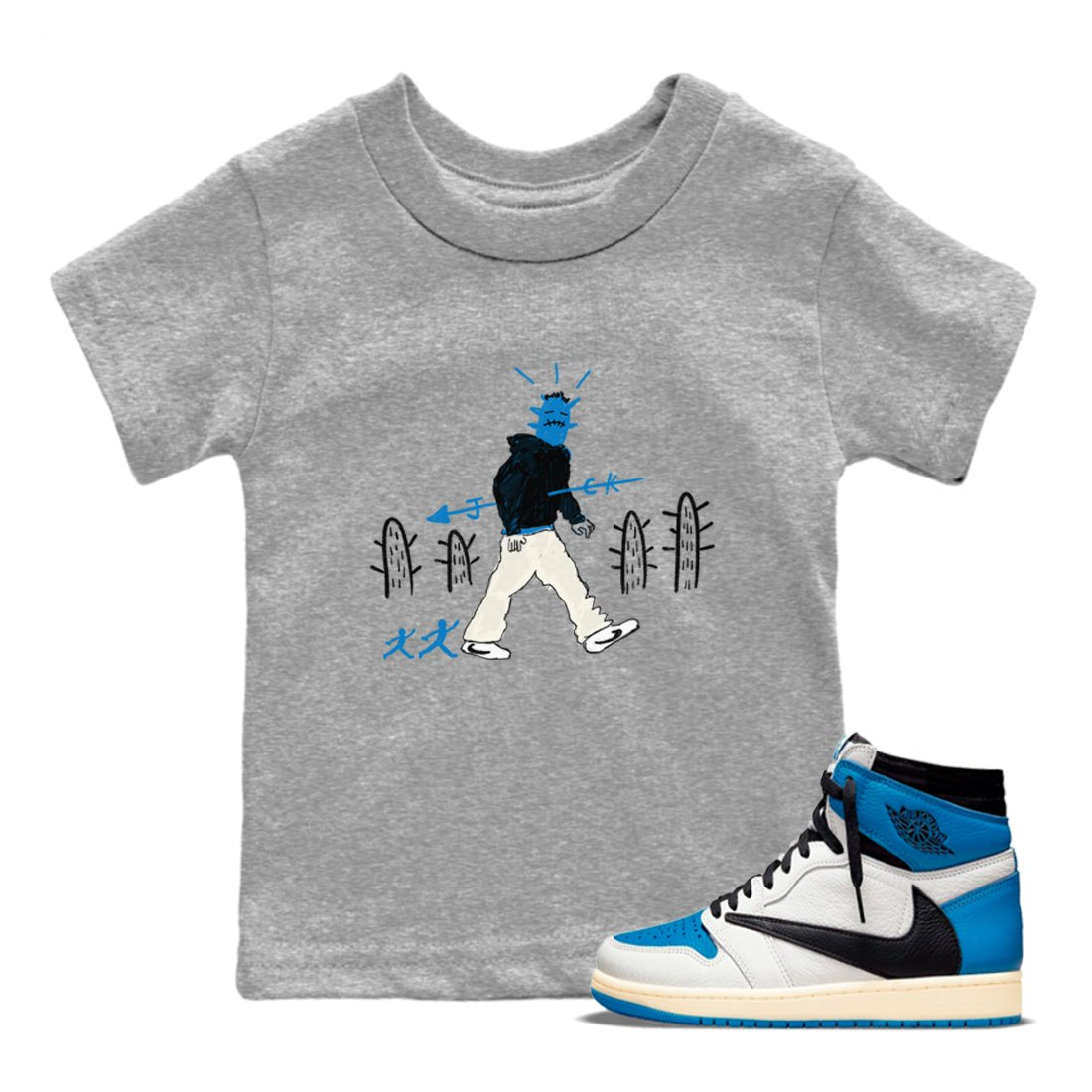 Air Jordan 1 x Travis Scott x Fragment shirt to match jordans Cactus Man sneaker tees 1s Travis Scott Fragment Streetwear Brand SNRT Sneaker Tees baby toddler Heather Grey 1 cotton Shirt