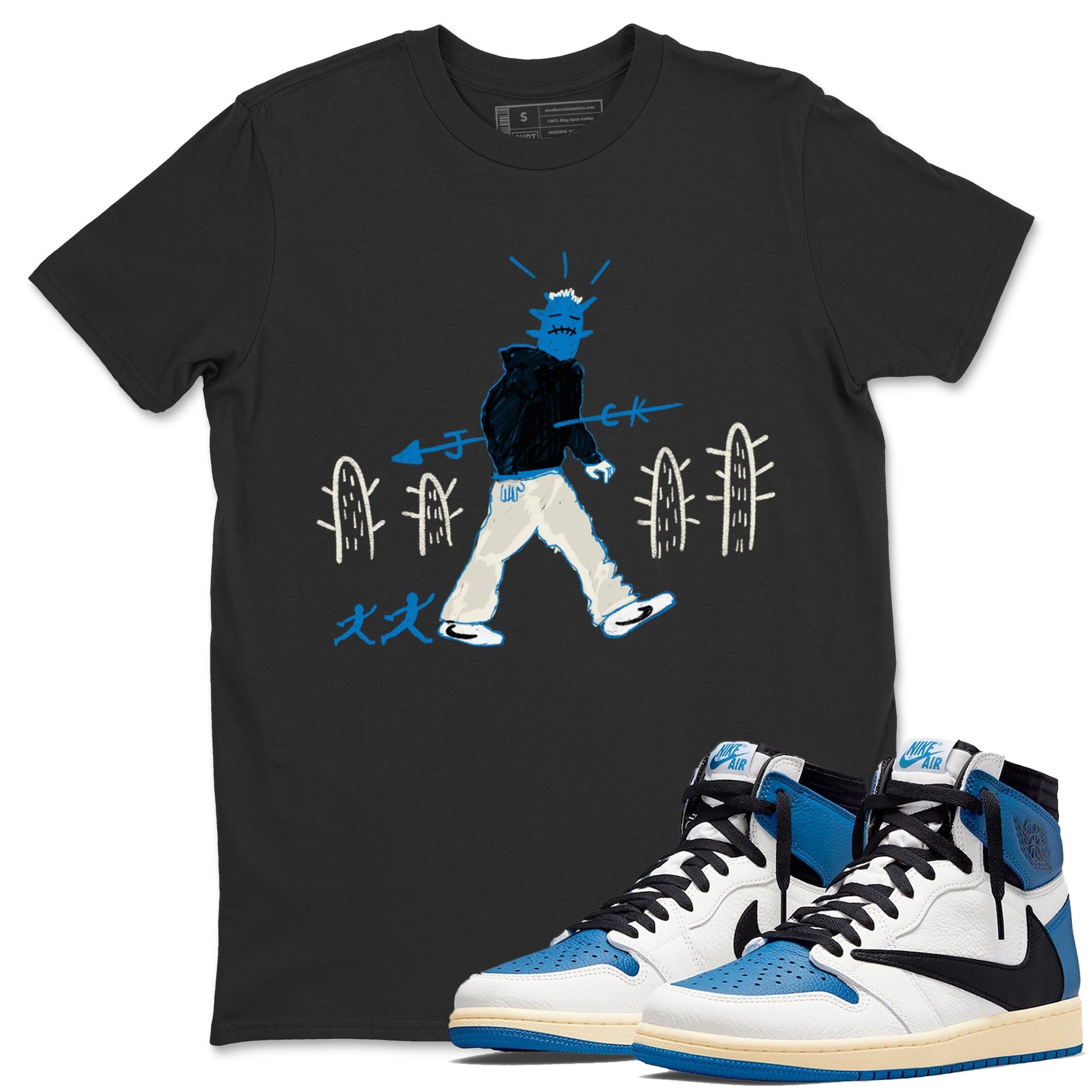Air Jordan 1 x Travis Scott x Fragment shirt to match jordans Cactus Man sneaker tees 1s Travis Scott Fragment Streetwear Brand SNRT Sneaker Tees unisex cotton Black 1 crew neck shirt