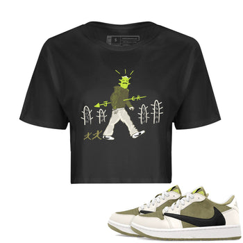 Air Jordan 1 Travis Scott Golf Olive shirt to match jordans Cactus Man sneaker tees Air Jordan 1 Travis Scott Golf Streetwear Brand Streetwear Brand SNRT Sneaker Release Tees Black 1 crop length shirt