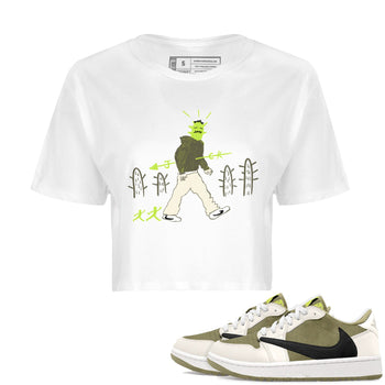 Air Jordan 1 Travis Scott Golf Olive shirt to match jordans Cactus Man sneaker tees 1s Travis Scott Golf Olive Streetwear Brand SNRT Sneaker Tees White 1 crop length shirt
