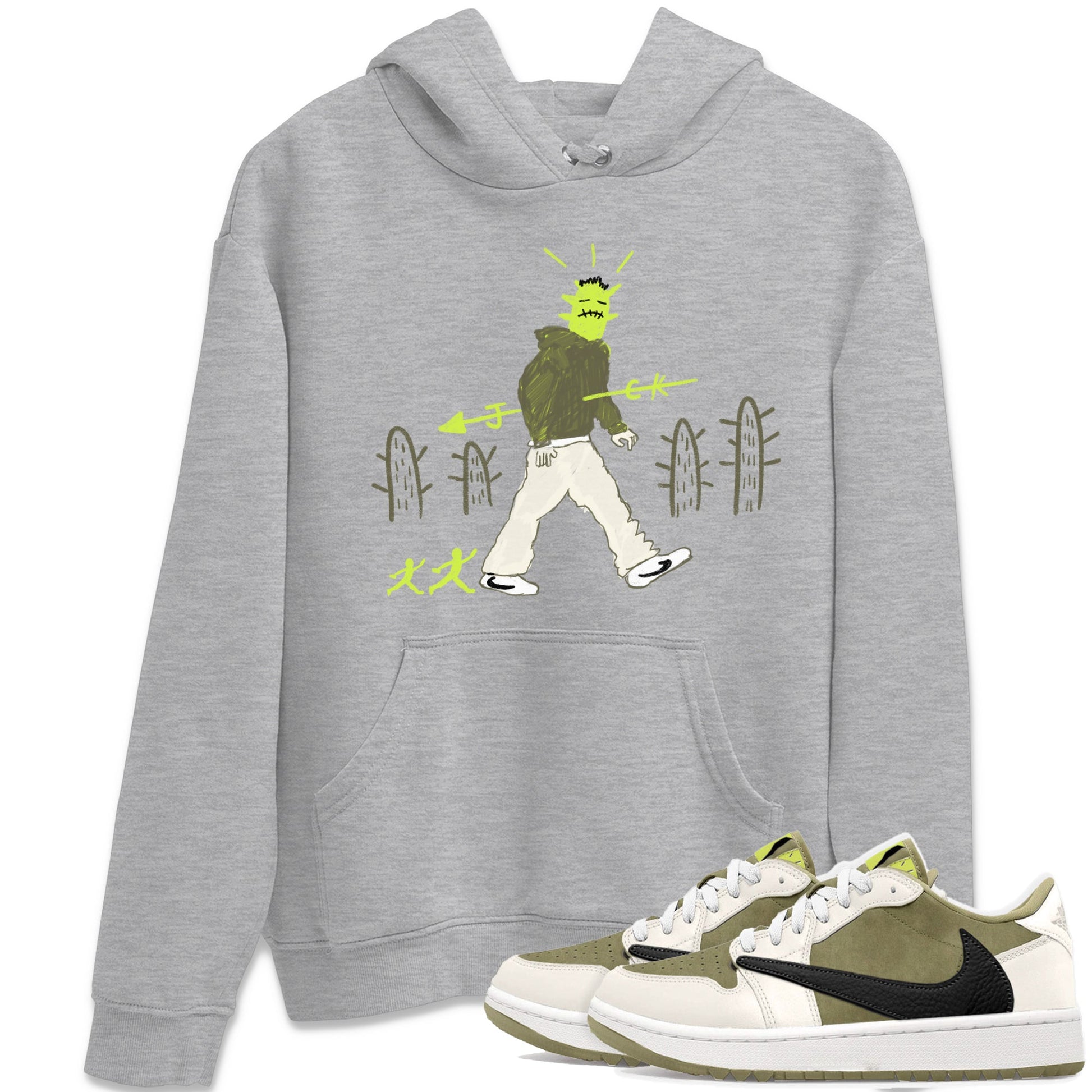 Air Jordan 1 Travis Scott Golf Olive shirt to match jordans Cactus Man sneaker tees 1s Travis Scott Golf Olive Streetwear Brand SNRT Sneaker Tees unisex cotton Heather Grey 1 crew neck shirt