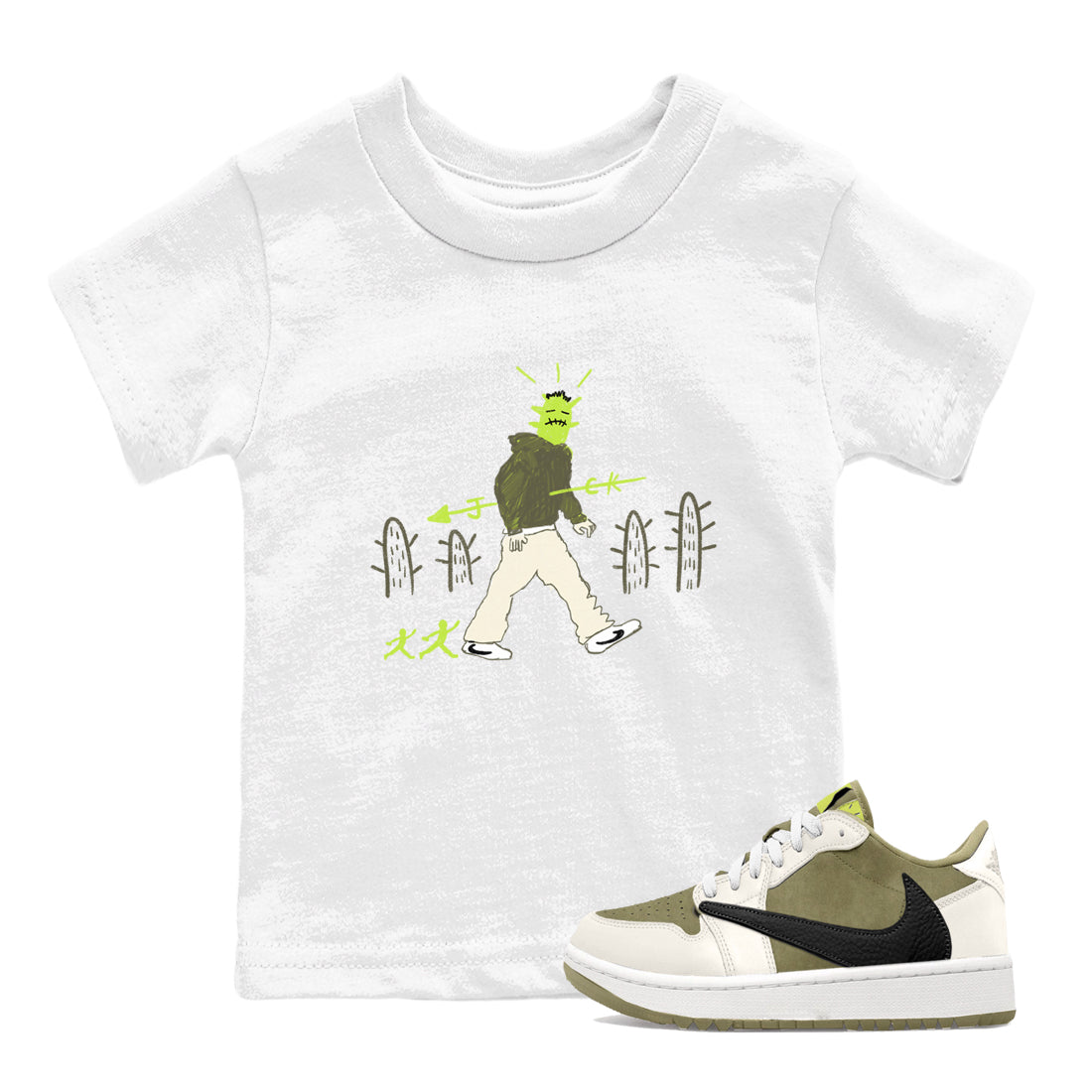 Air Jordan 1 Travis Scott Golf Olive shirt to match jordans Cactus Man sneaker tees 1s Travis Scott Golf Olive Streetwear Brand SNRT Sneaker Tees baby toddler White 1 cotton Shirt