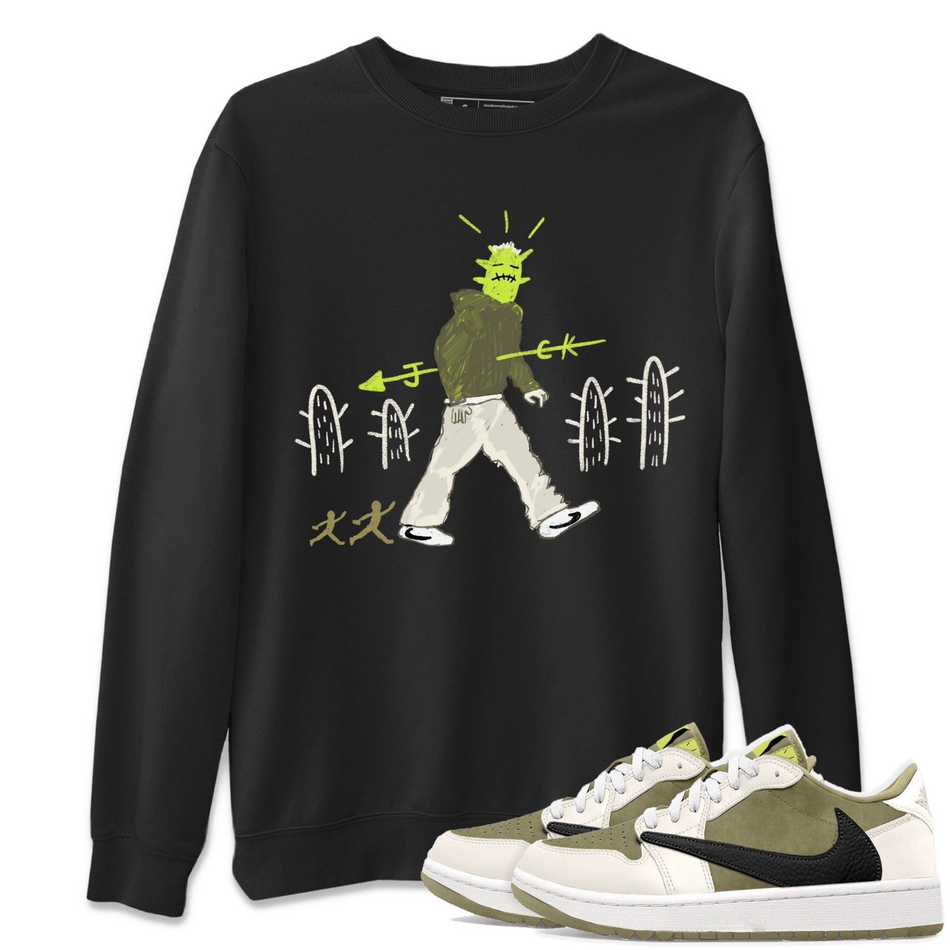 Air Jordan 1 Travis Scott Golf Olive shirt to match jordans Cactus Man sneaker tees 1s Travis Scott Golf Olive Streetwear Brand SNRT Sneaker Tees unisex cotton Black 1 crew neck shirt
